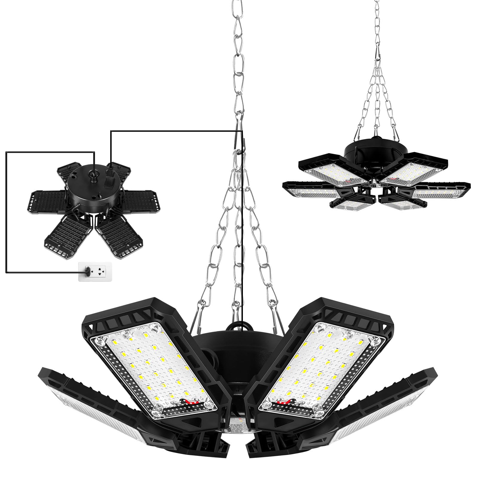 Aoretic LED Garage Lights 4 Pack - 180W, 18000LM, 6500K, 6+1 Deformable Panels, Aluminum, E26/E27, for