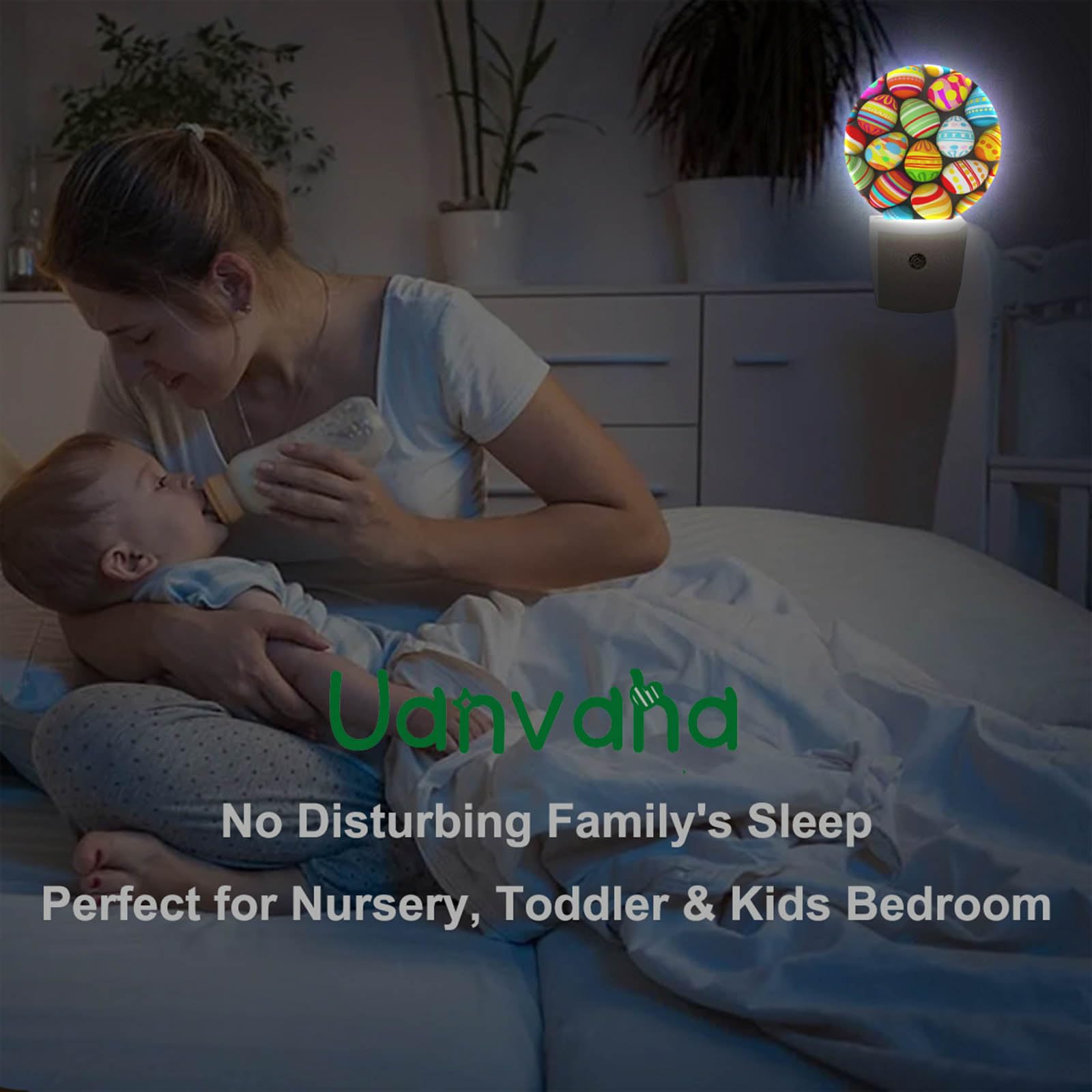 Uanvaha Happy Easter Night Lamp Colorful Eggs Plug In Night Lights Auto Led Lamp Energy Saving Round Lights For Boys Girls Men W