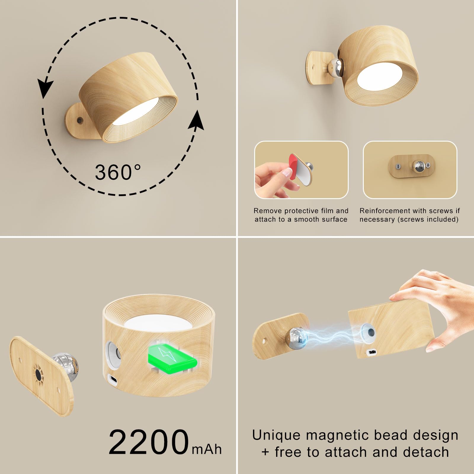 Aksda 2Pack Battery Operated Wall Sconce, 3 Color Modes 3 Brightness Levels 360?Rotation Lighting Touch Control, Wall Mounted La