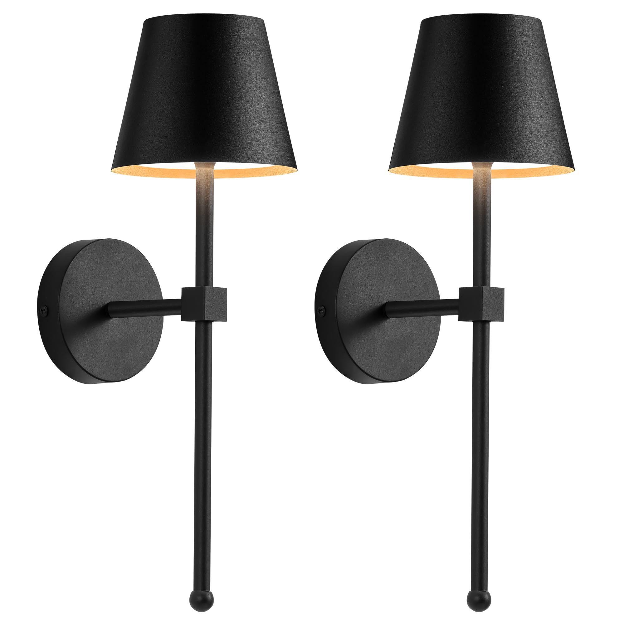 KDG Wireless Wall Sconces Set of 2, Small LED Lamps, Rechargeable 5200mAh, Stepless Dimming, Black, Model AMZ-TBL-036