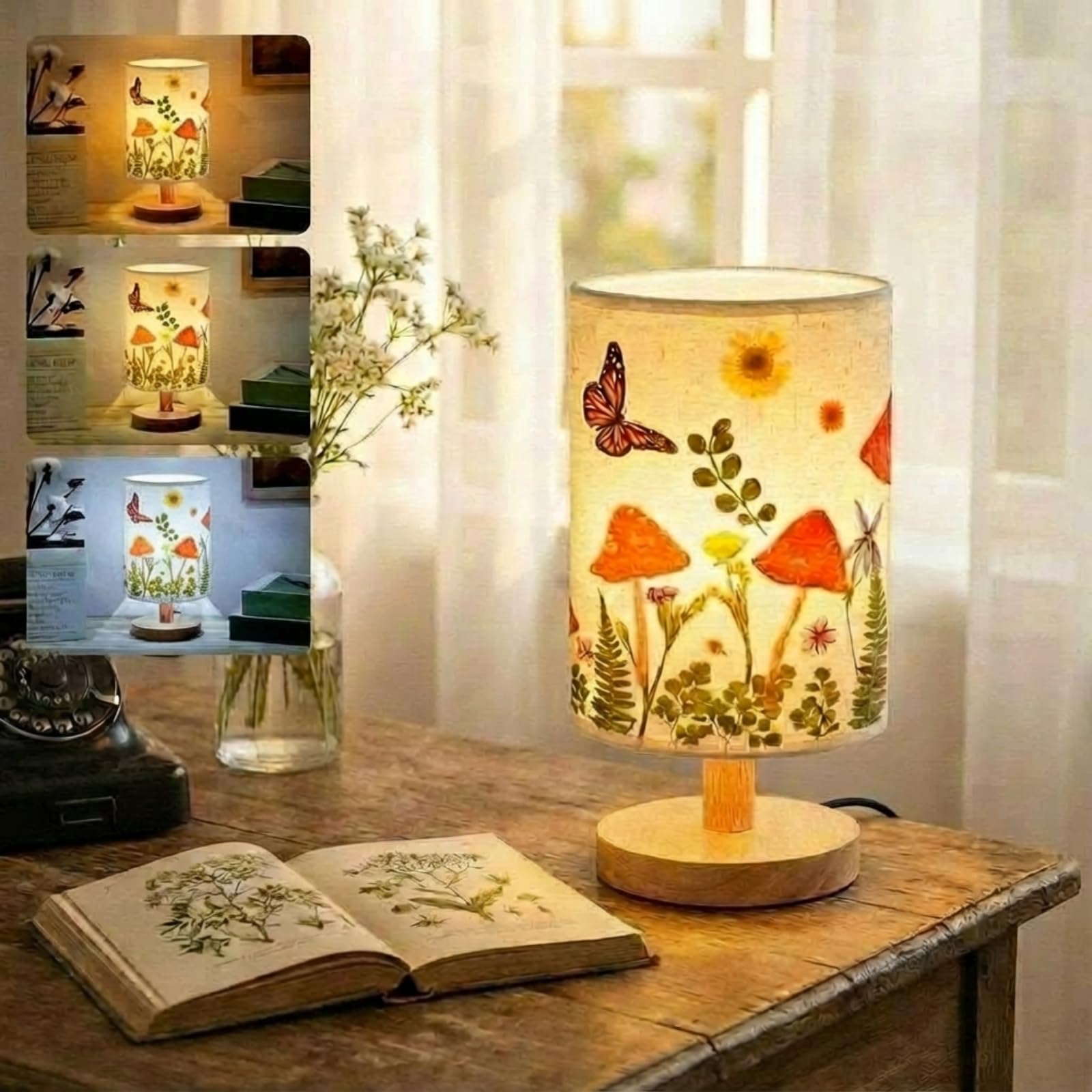Hortsun Pressed Flower Lamp Vintage Table Small Lamp Cottagecore Decor Boho Night Light Decorative Rustic Night Light for Living