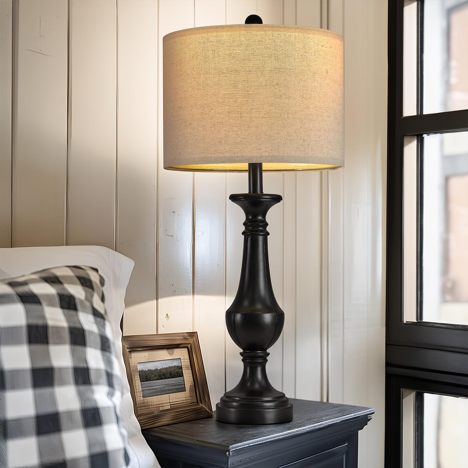 Pokat 27.5'' Farmhouse Table Lamp For Living Room, Mid Century Tall Table Lamp For Bedroom, Bedside Lamps For Night Stands, Wood