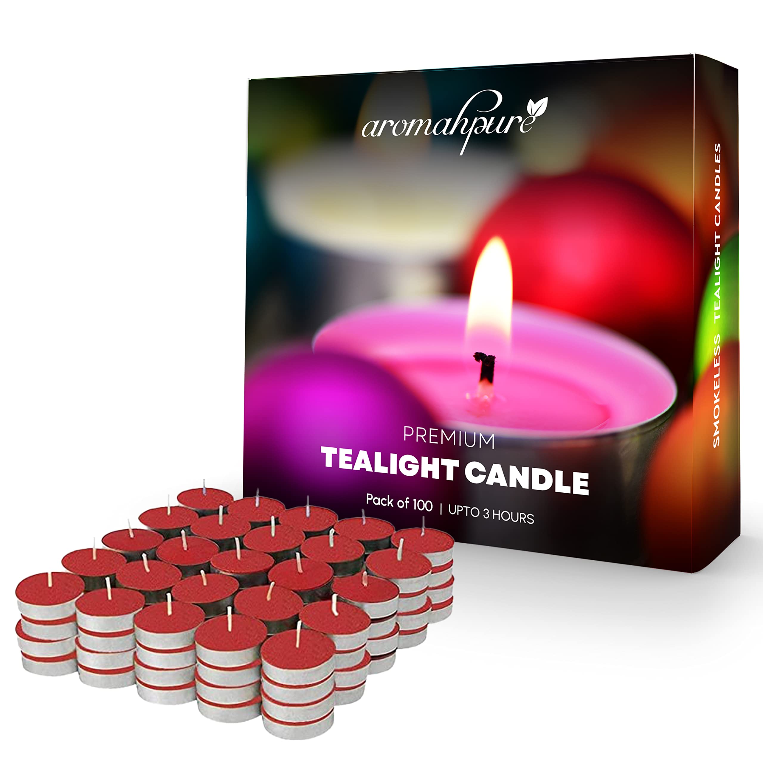 Aromahpure Scented Decorative Tealight Candles | Wax Tealight Candle | 10 gm, 100 Pcs | Bulgarian Rose Smokeless Candles | 3 Hou