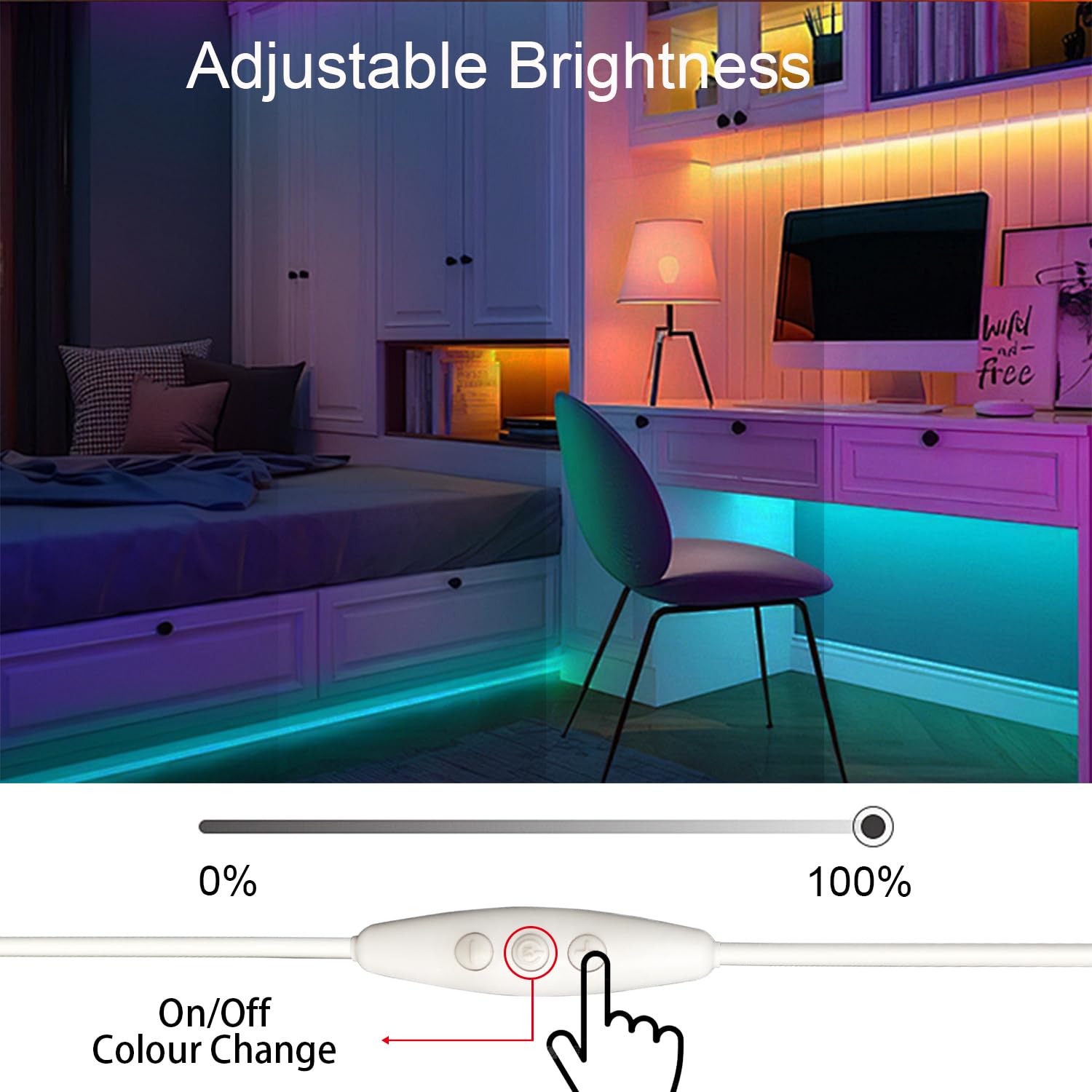 Zslaifu Usb Led Light Strip  3.28Ft 5V Rgb Led Strip Lights  Dimmable Mirror Led Lights Strip  Usb Light For Bedroom  Cabinet  Kitchen  Diy Lighting (Power Adapter Not Included)