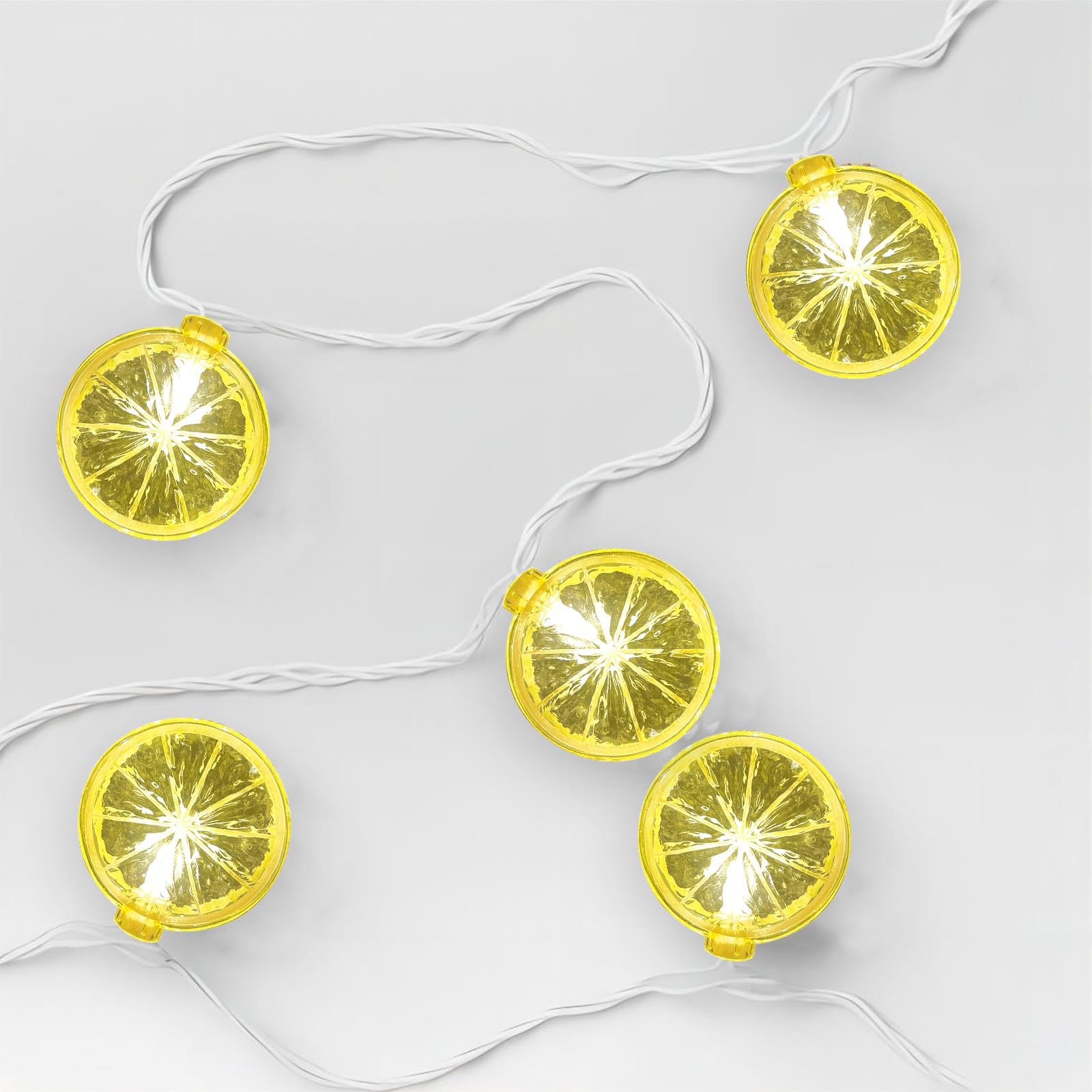 Pallerina 8.5Ft LED Lemon String Lights, 10 3D Lemon Shapes, Indoor/Outdoor Decor, Plastic, Yellow