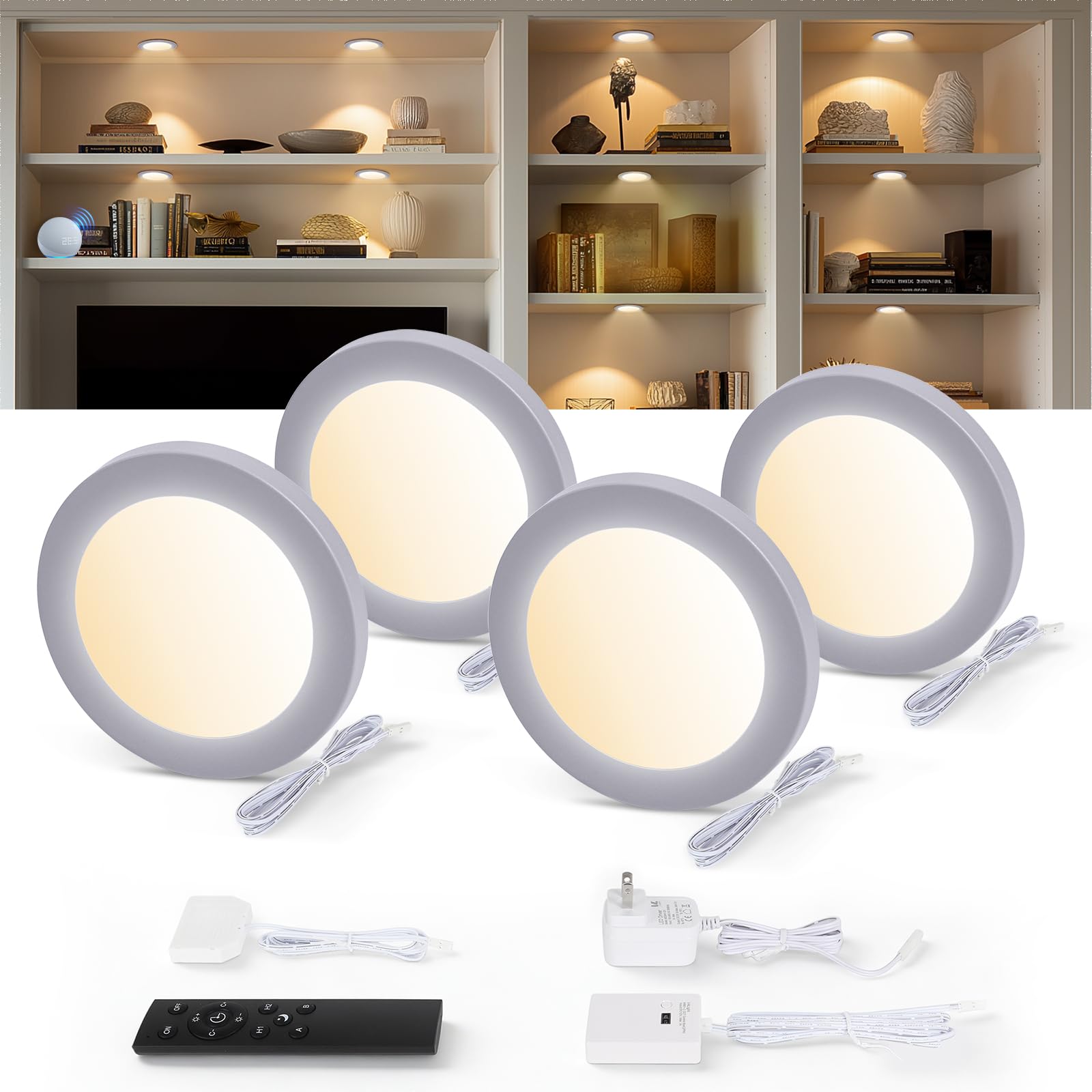 V4light Smart Under Cabinet Lights, Plug-in Puck Lighting with App, Voice & Motion Control, Dimmable 2700K-6500K, Compatible wit