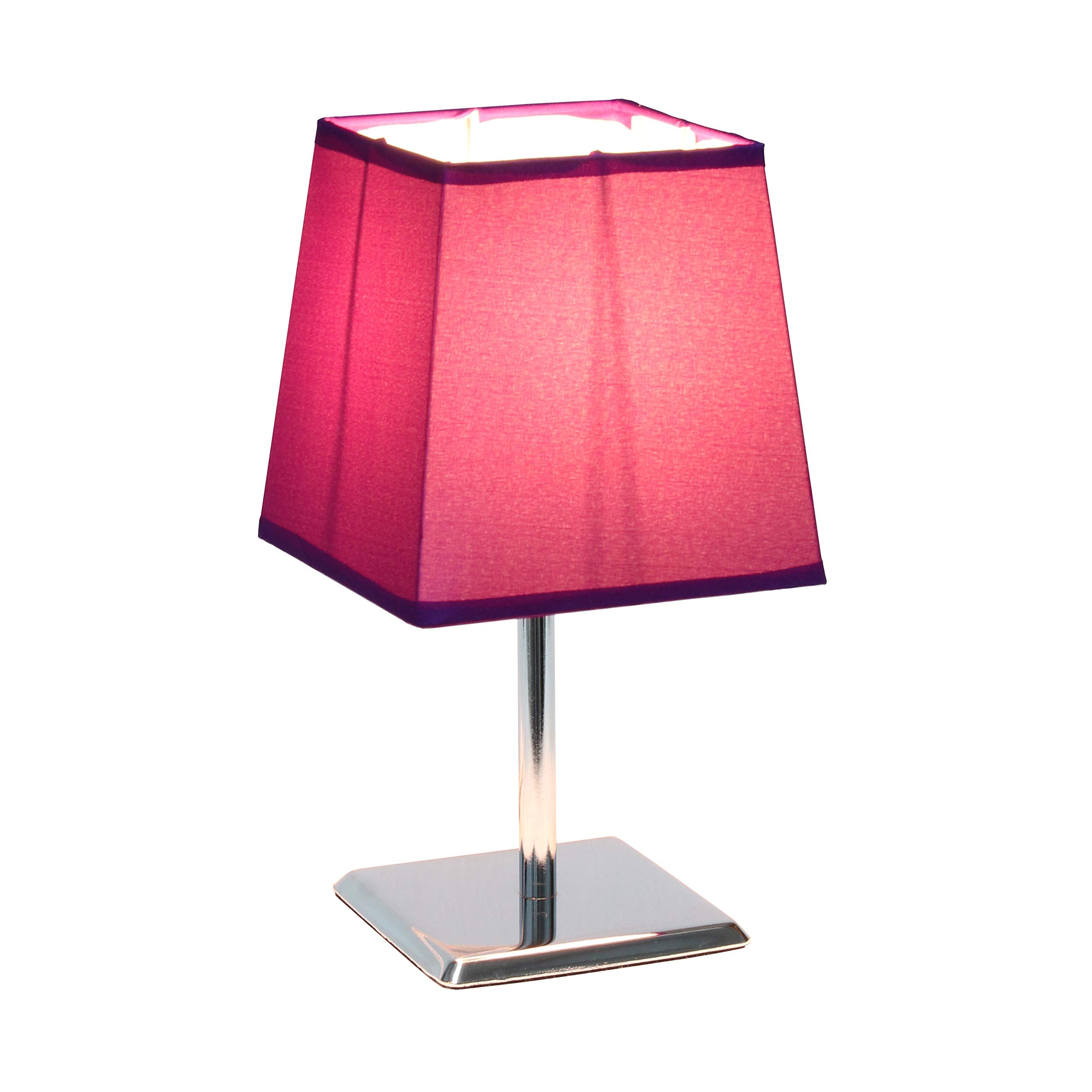 Simple Designs Mini Table Lamp Lt2062-Prp, Purple Fabric Shade, Metal, Pack Of 1