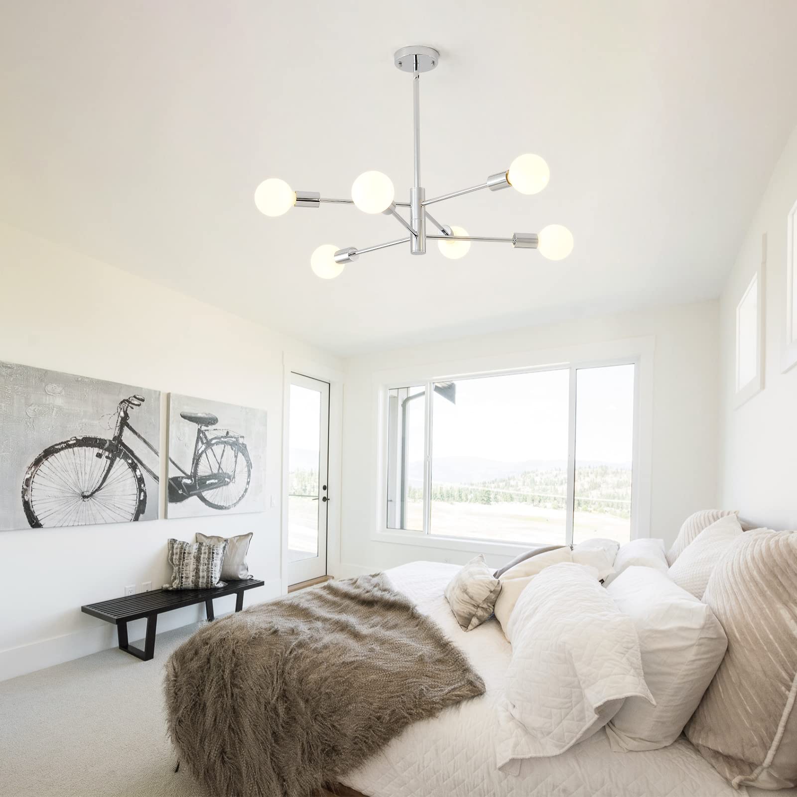 Hhr 6-Light Chrome Sputnik Chandelier - Adjustable Industrial Ceiling Light For Home Decor