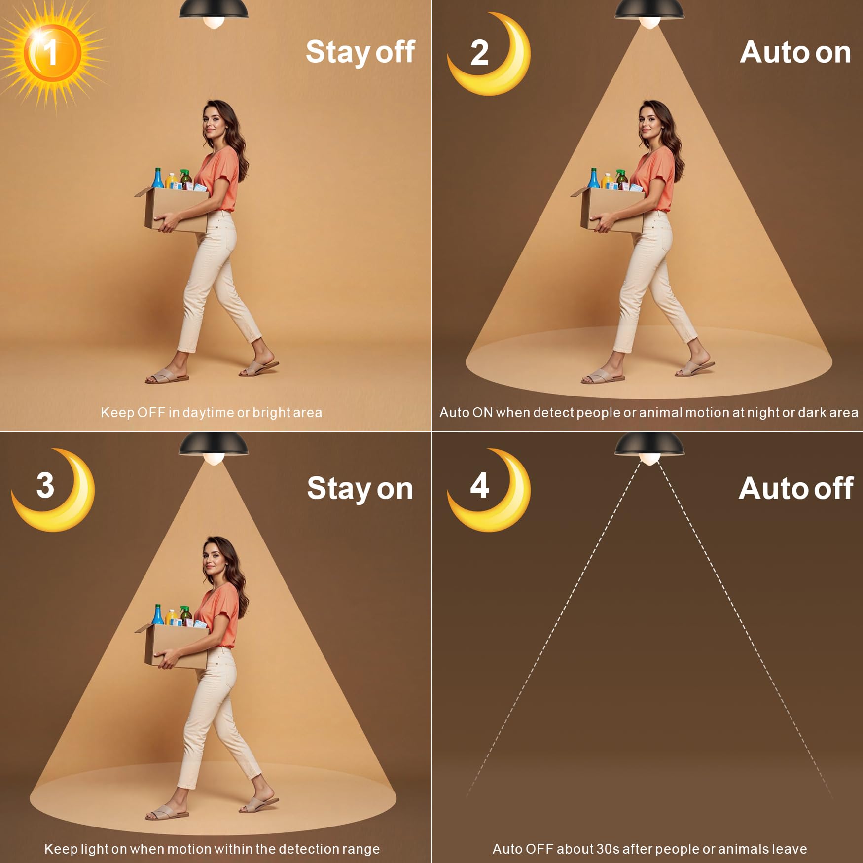 7117 Motion Sensor Light Bulbs  13W (100Watt Equivalent)  Motion Activated Dusk To Dawn Security Led Bulb  A19 E26 5500K Daylight  For Indoor And Outdoor Lighting  3Pack (5500K)