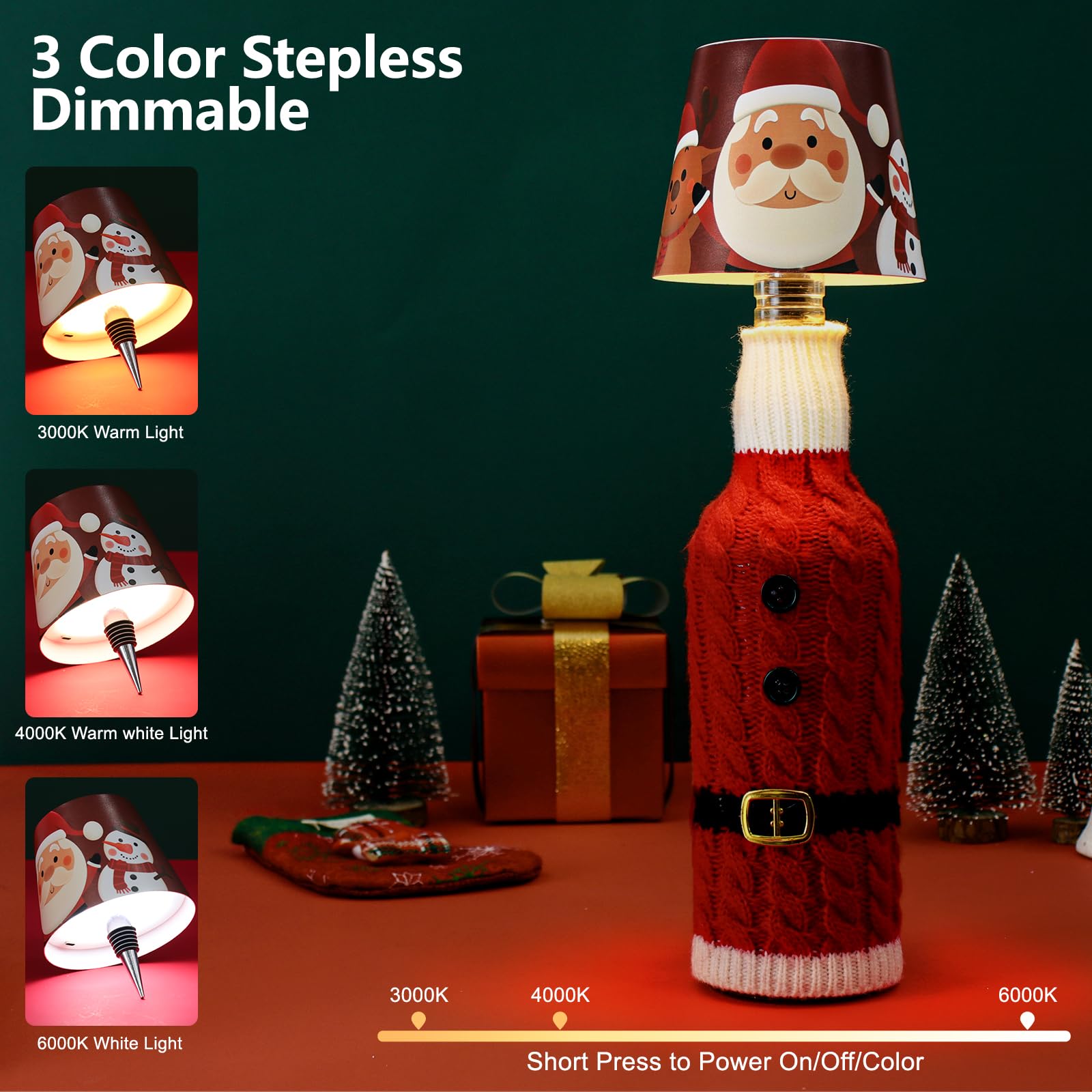 Mebaraul Wireless Bottle Lamp Shade,Rechargeable Led Portable Cordless Table Lamp, 3 Colors Stepless Dimming Touch Wine Bottle L