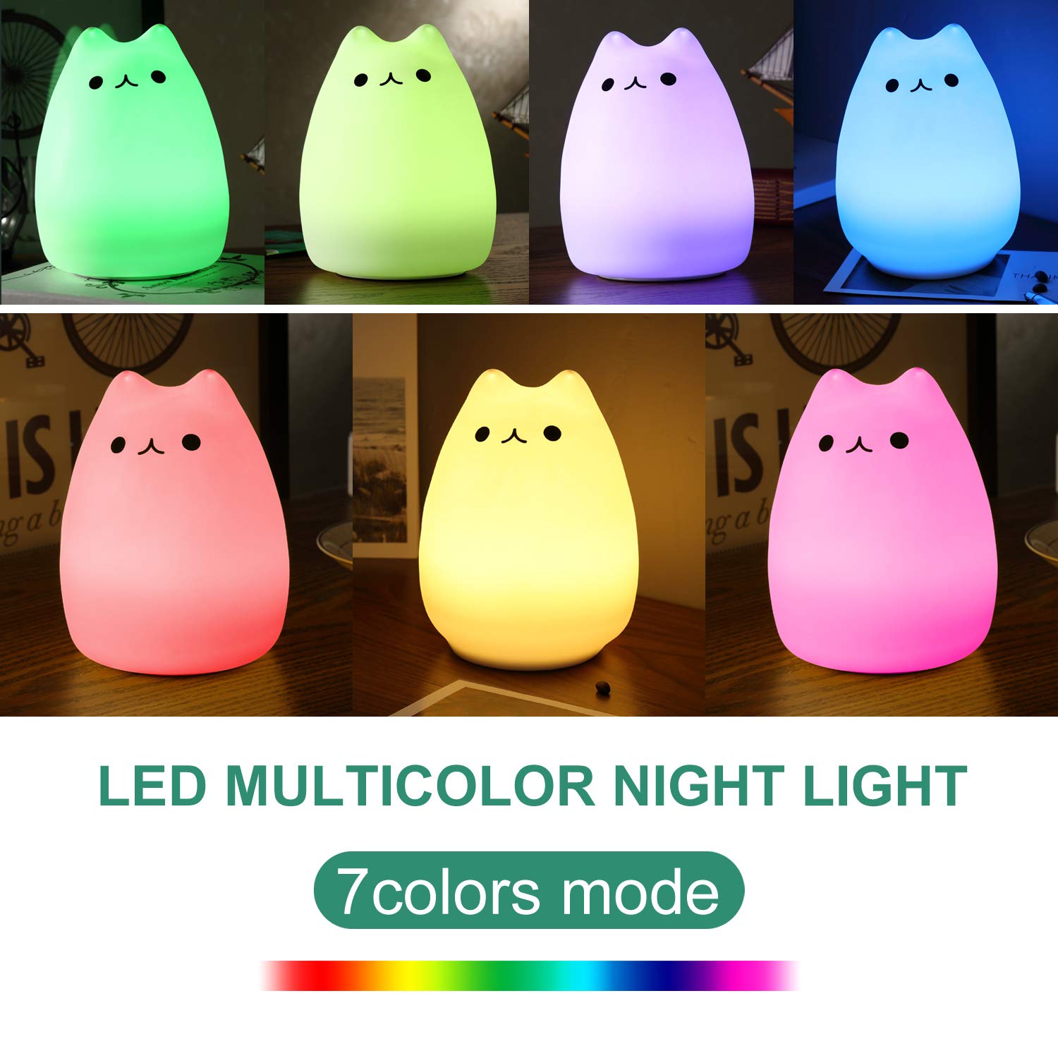 WoneNice Cute Kitty Silicone Night Light with Remote, Color Changing Kawaii Silicone Nightlights, Gift for Women Mom Teen Girls