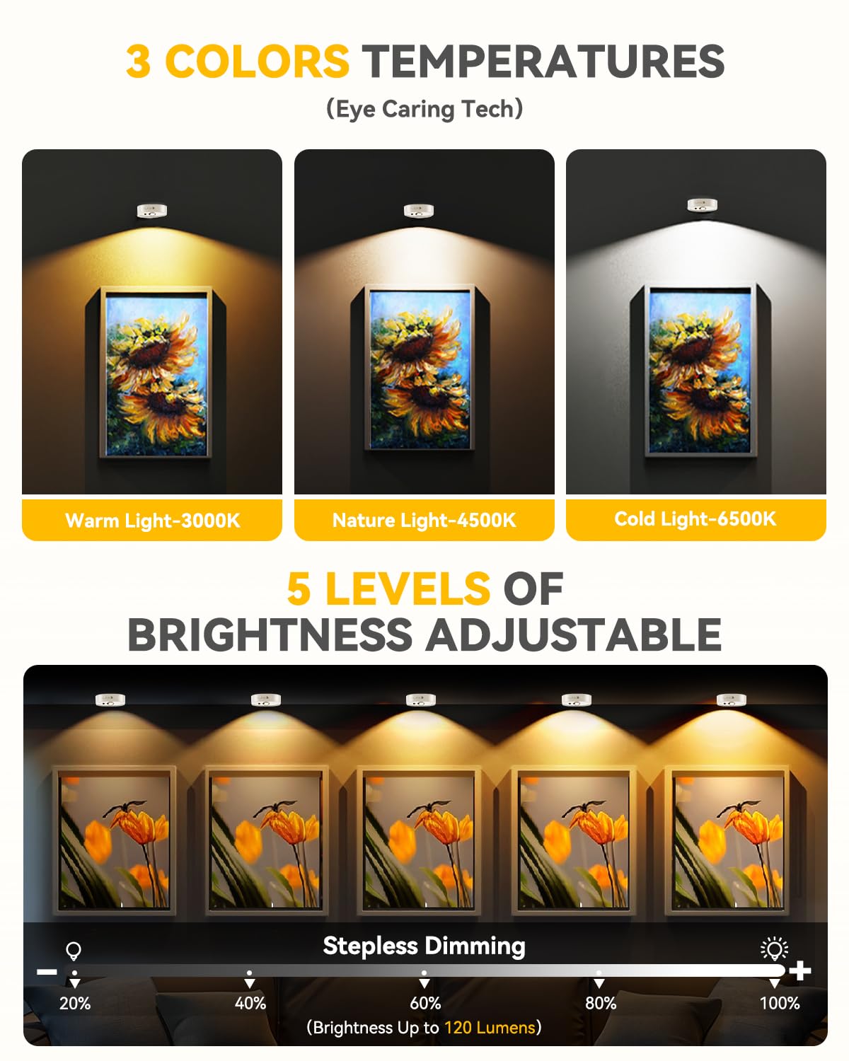 HOMEBEST Rechargeable Puck Lights with Remote, 3 Color Temps, Dimming, Timer, 1500mAh Battery, 6 Pack Under Cabinet Lighting