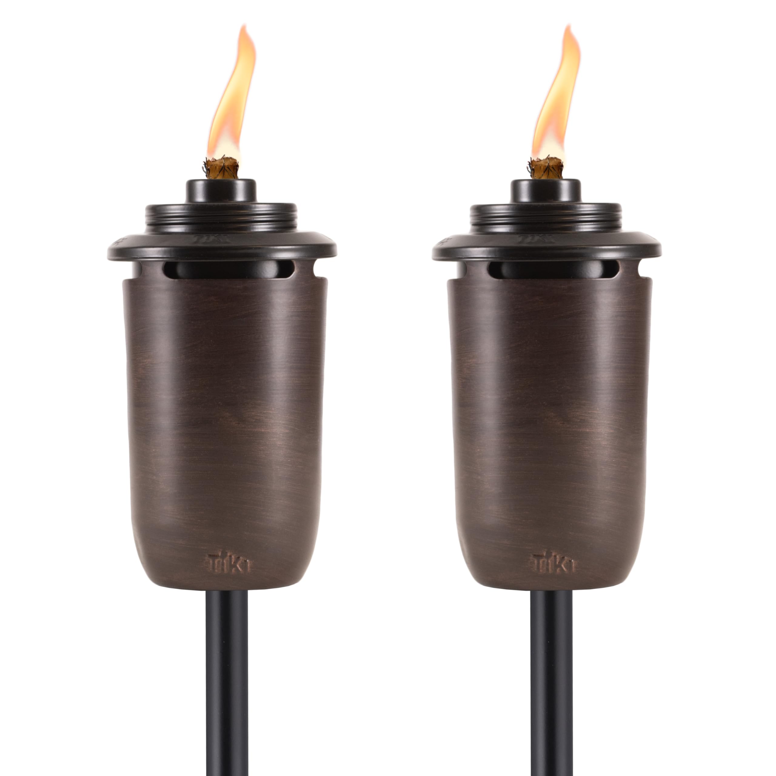 TIKI Honey Copper Outdoor Torches 2-Pack, Weather-Resistant Metal, Includes Long-Lasting Wicks, Bronze, Model 1123122