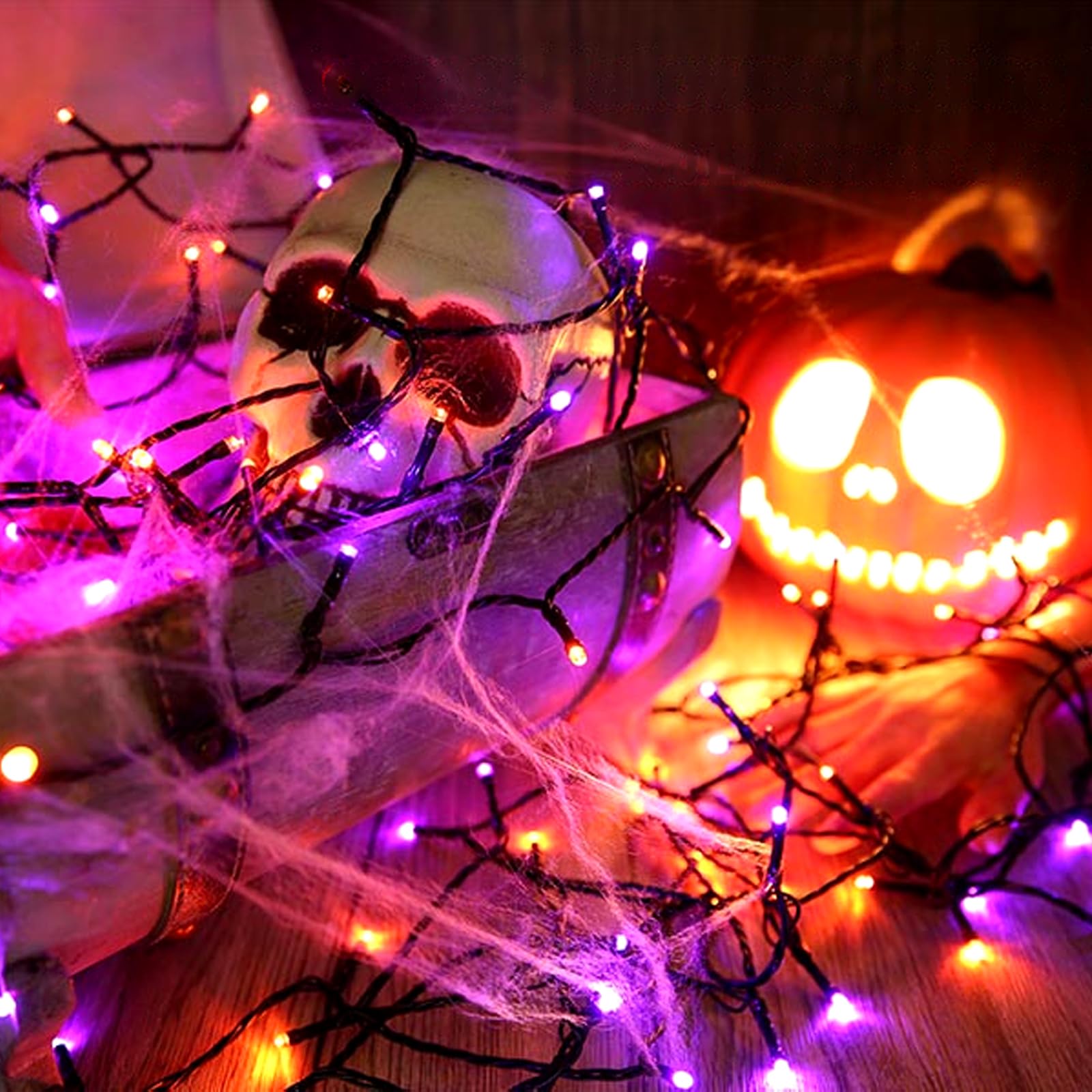 XTF2015 Halloween String Lights, 105FT, 300 LED, Music Purple+Orange, Waterproof, Model QL300AE, Indoor/Outdoor Decor