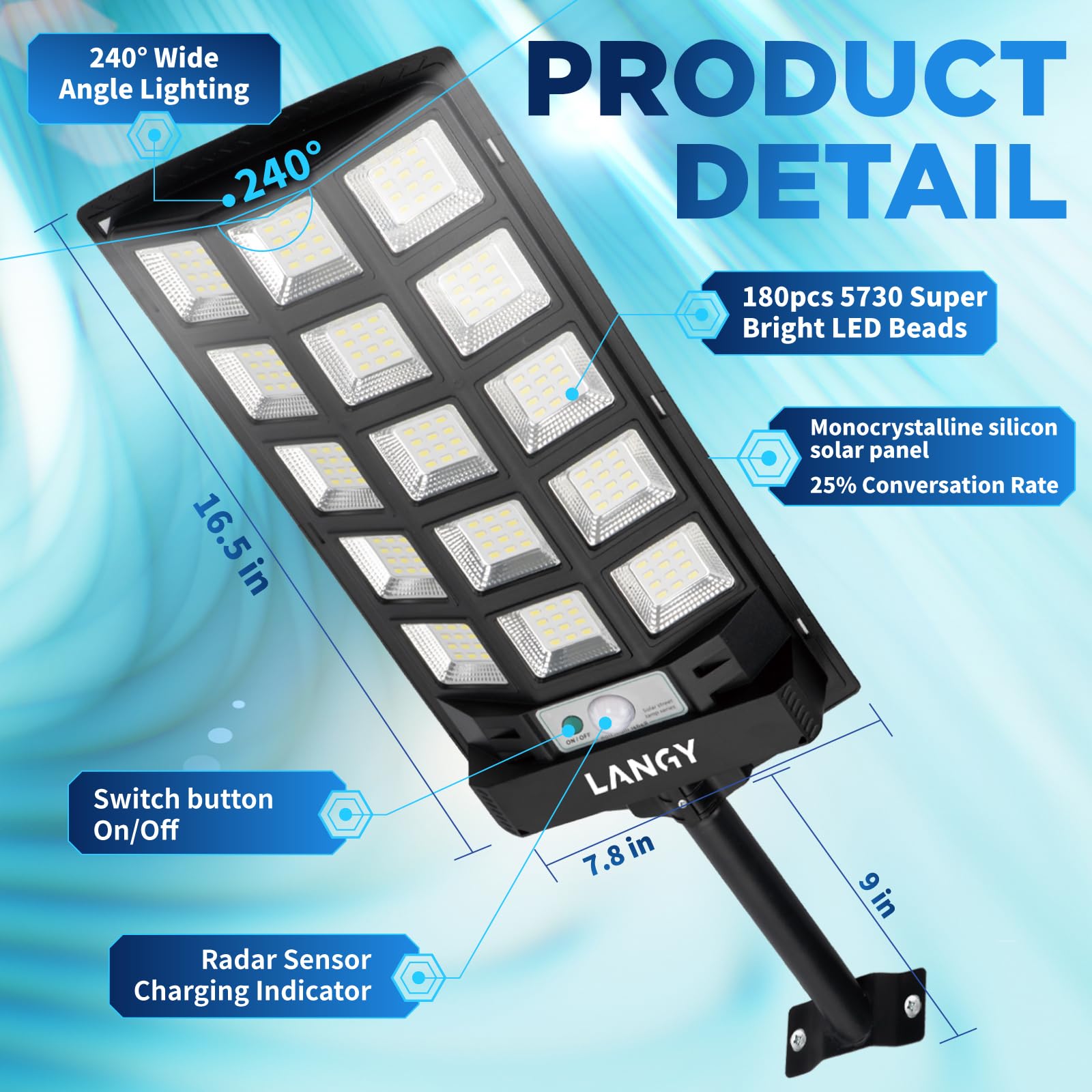 Solar Lights Outdoor Waterproof, 6500K Dusk to Dawn Solar Street Lights Outdoor Motion Sensor with Remote Control, LED Security