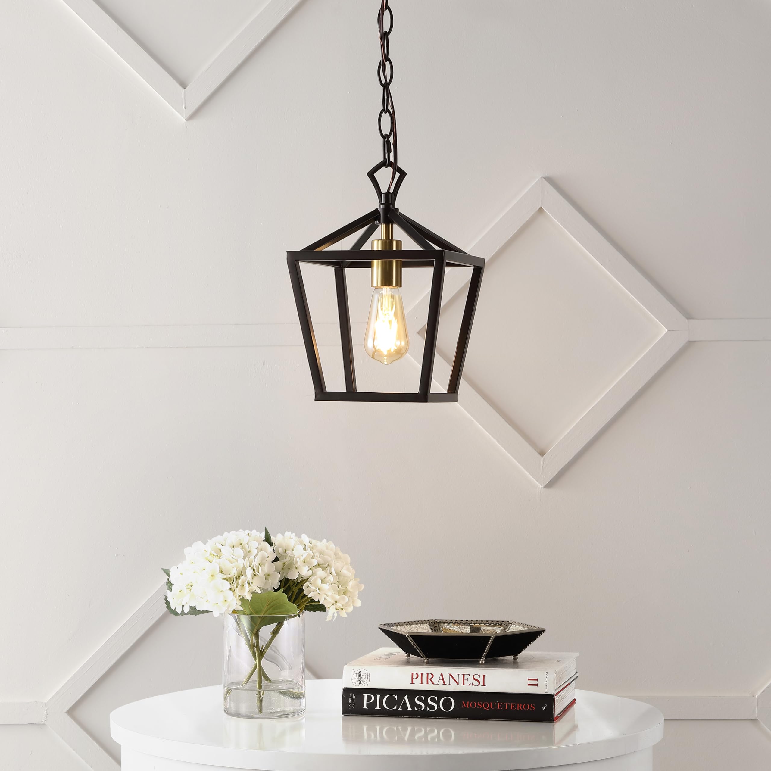 Jonathan Y Jyl7618C Pagoda 8'' 1-Light Vintage Farmhouse Iron Chain Pagoda Led Pendant Minimalist, Rustic, Industrial, Classic,