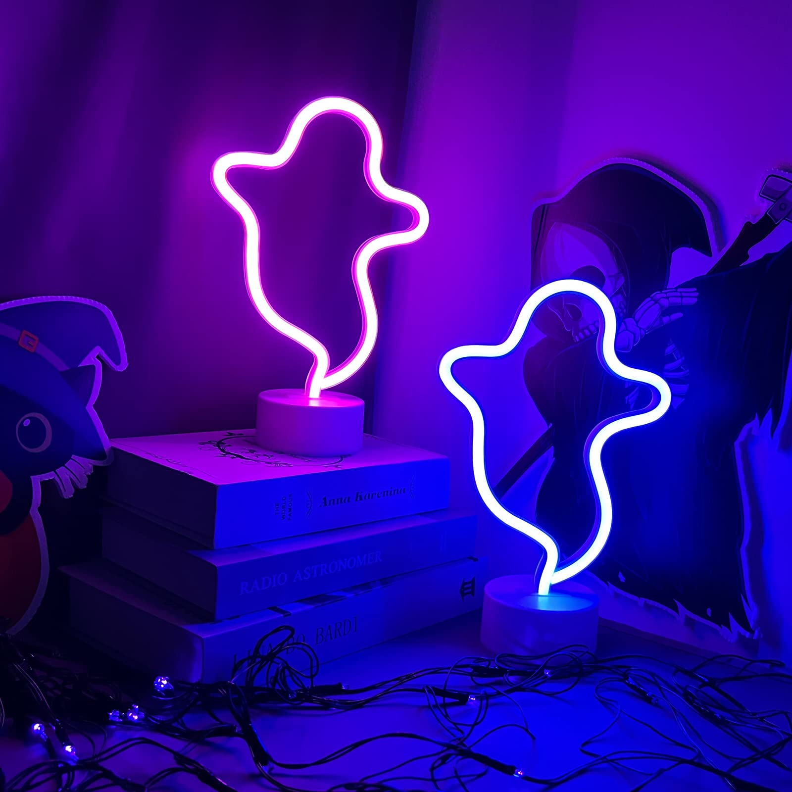 BerniceKelly Halloween Ghost Neon Sign - LED Light, 6.89inx0.67inx11.42in, Vinyl, Battery/USB Powered, Pink, Model AX-451