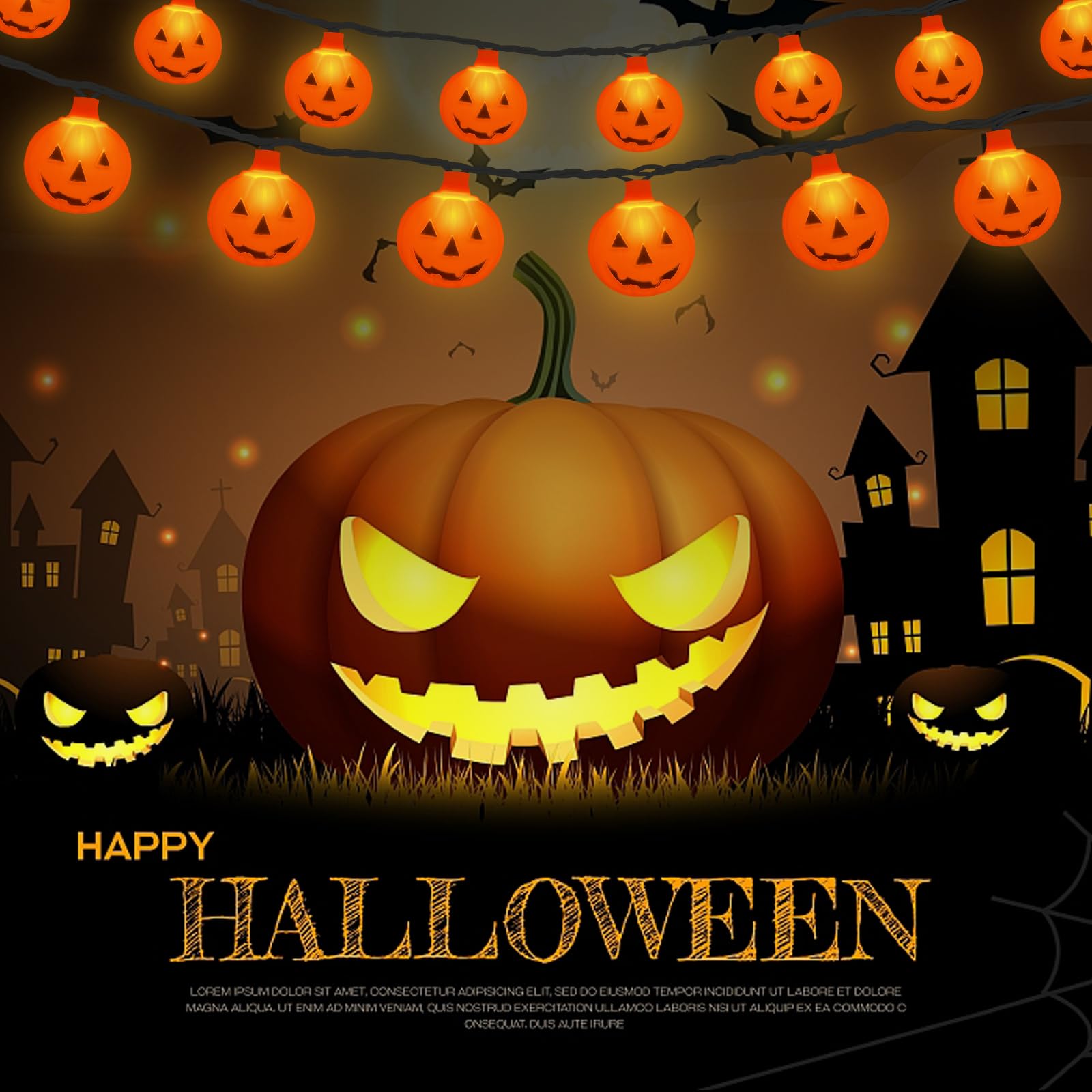 Cbebew Halloween Pumpkin String Lights 8.5Ft - 10 Orange Lights For Outdoor Decorations