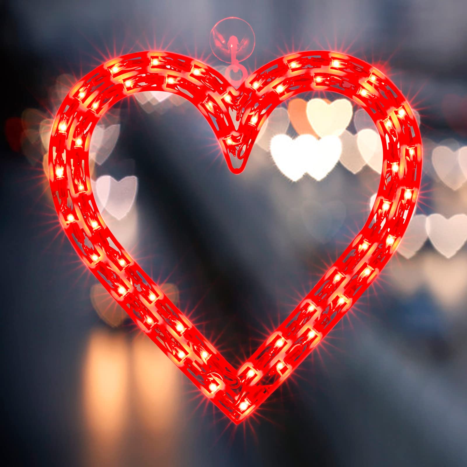 LAMPHOME 50L Heart String Lights - Red Polycarbonate Valentine's Decor, Model LX2347