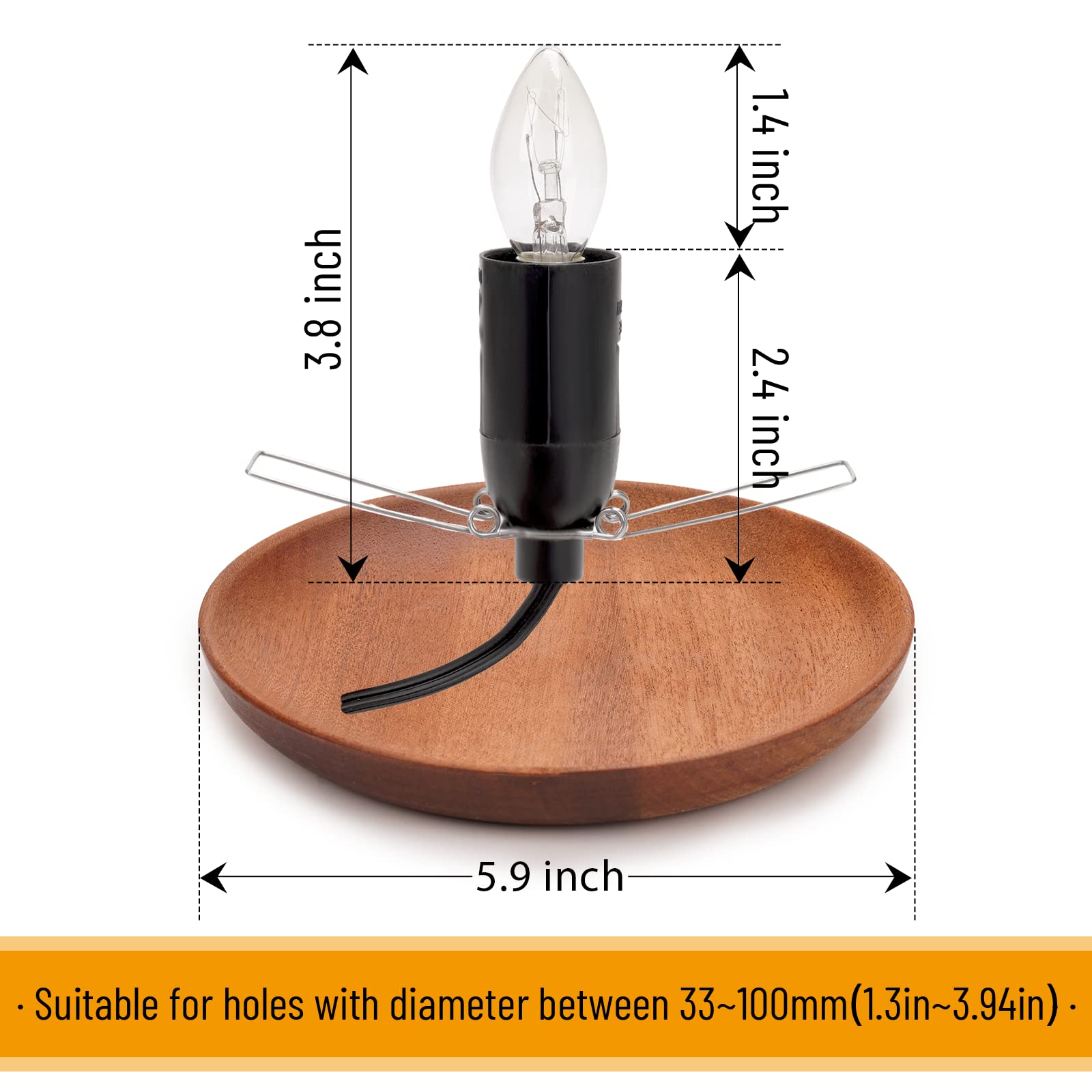 OHLGT Salt Lamp Cord Replacement Kit with Wooden Tray & 8 E12 15W Bulbs - A Type Clip Socket, Model Cord&Plate-A1