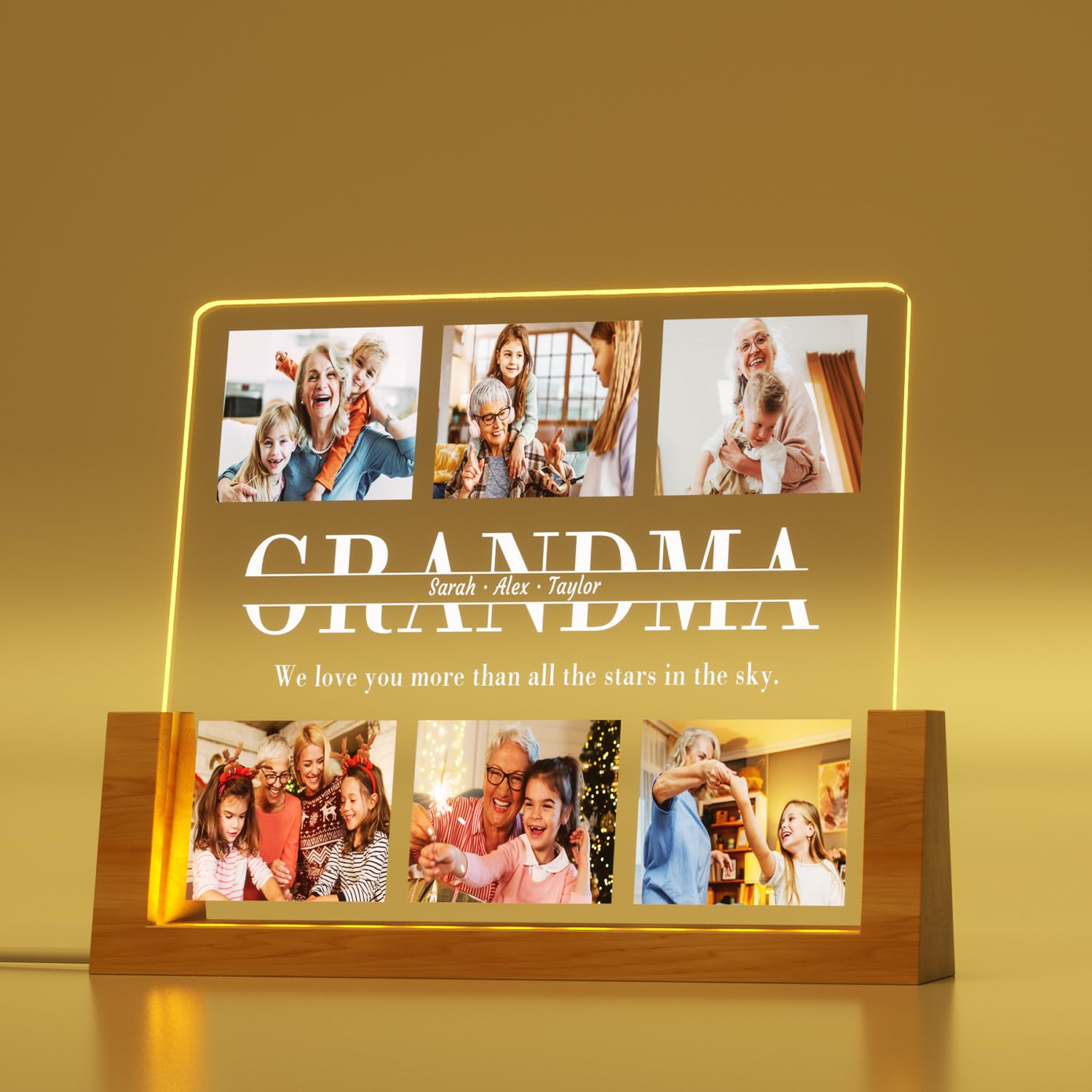 Ecavboc Personalized Gifts For Grandma From Grandchildren, Customized Acrylic Plaque With Photos Text,Custom Picture Night Light