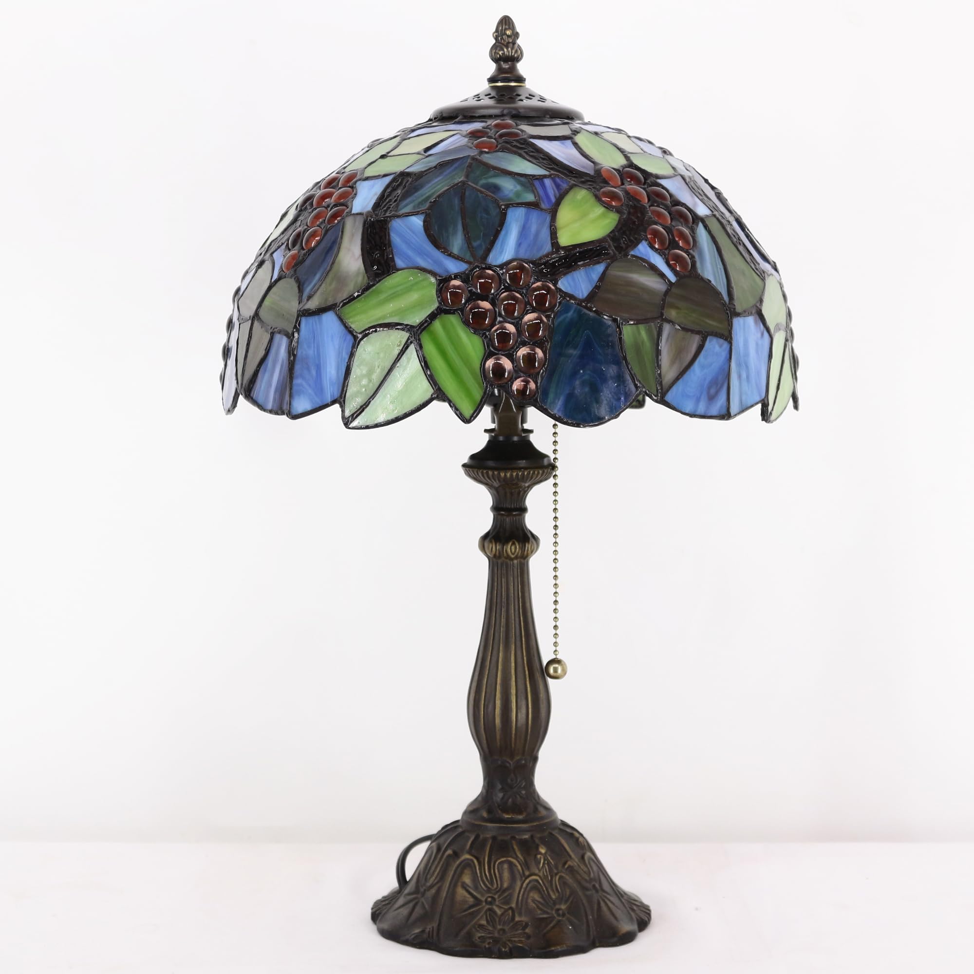 Zjart Tiffany Table Lamp Stained Glass Lamp 12X12X19 Inch Antique Reading Light (Amber Grape)