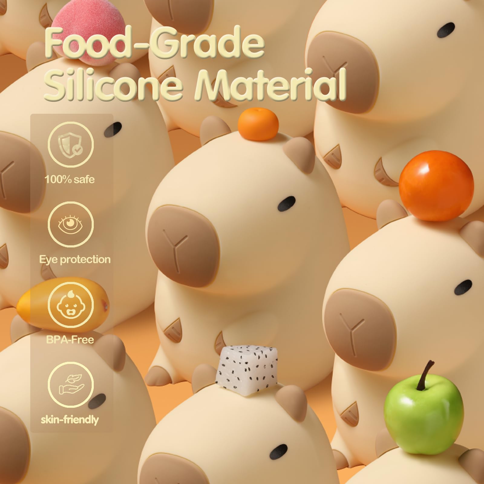 Atsui Cute Capybara Night Light  Led Squishy Novelty Animal Lamp  Food Grade Silicone  2 Level Dimmable  Breastfeeding Nursery Nightlight For Room Decor  Funny Gifts Stuff For Boys Girls Baby Children