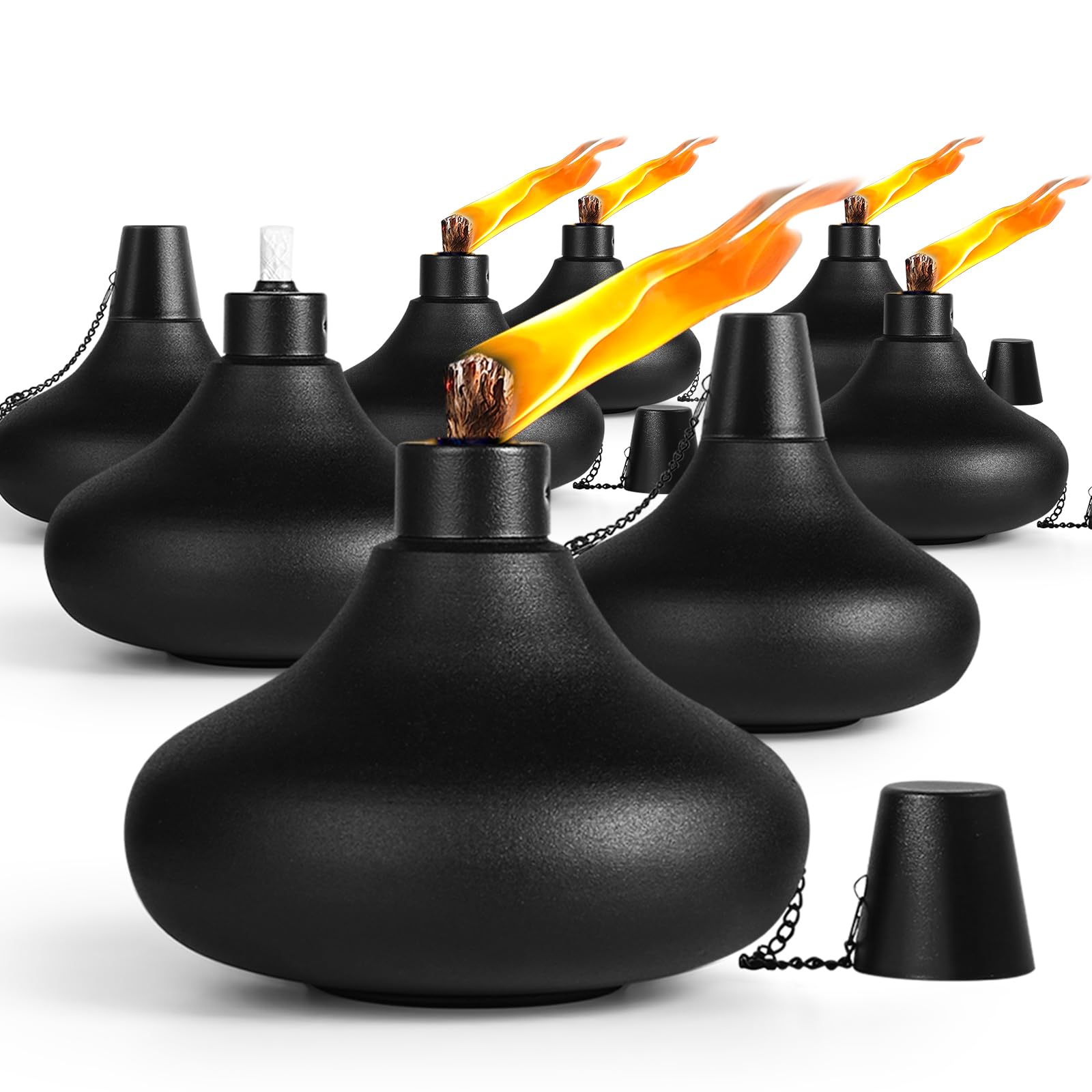ZSPENG 8 Pack Metal Table Top Citronella Torches, Refillable with Wicks, 24.5 oz, Outdoor Party Garden Decor, Model ZMJYW-08