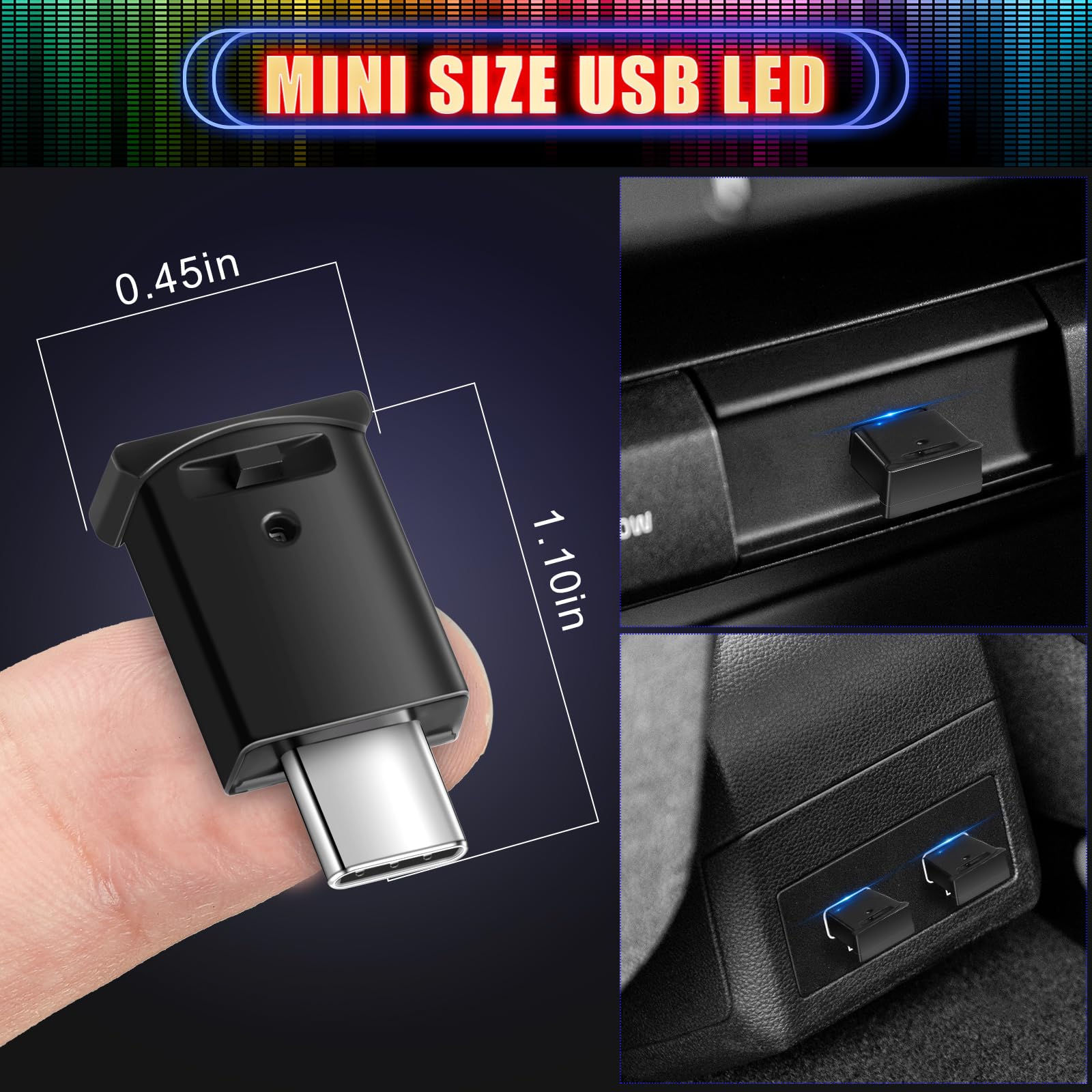 Frienda 2 Pieces Mini USB LED Light, Car LED Interior Lighting 5v Smart USB Atmosphere Light, Laptop Keyboard Office Decoration