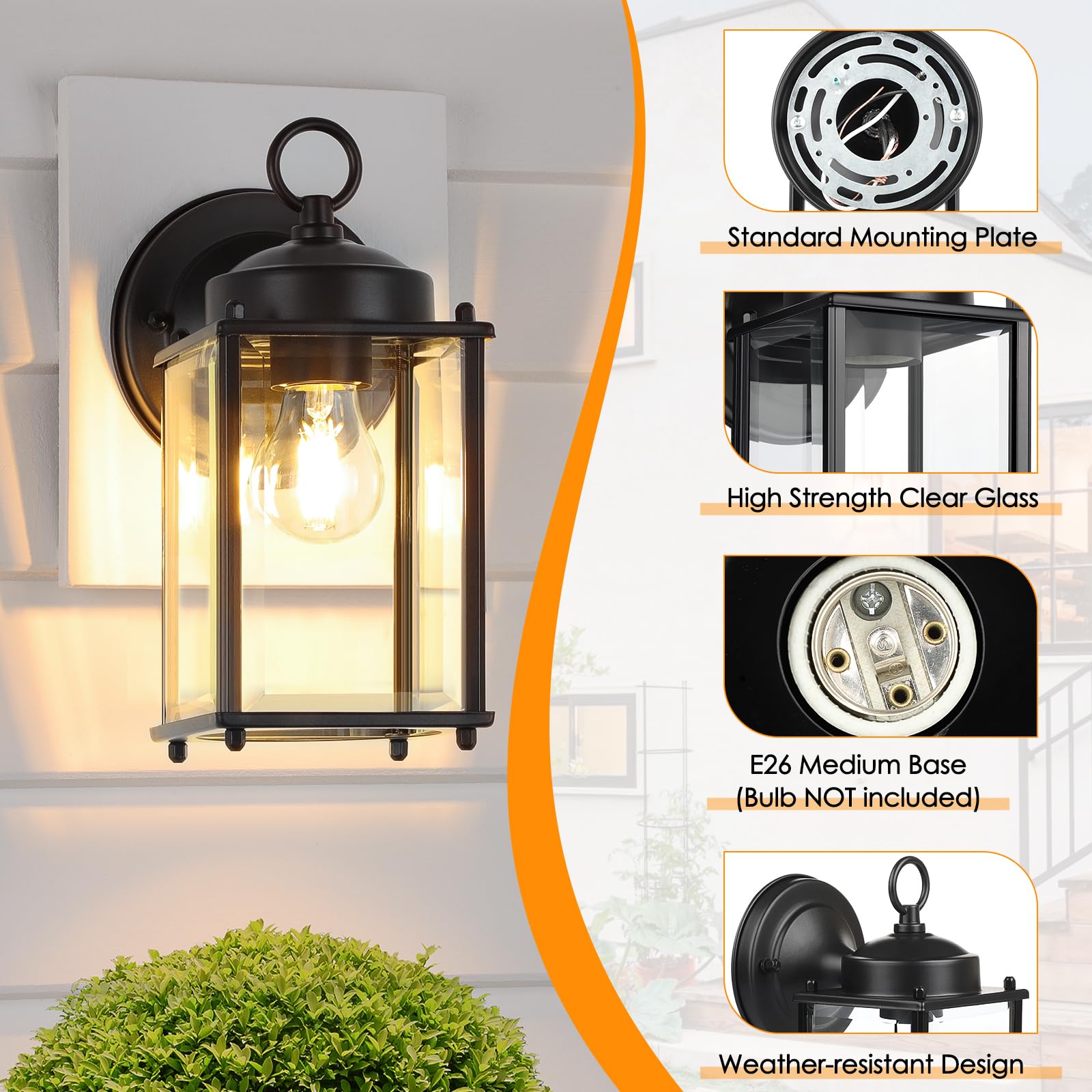 Matameye Outdoor Wall Lantern, Exterior Waterproof Wall Sconce Light Fixtures, Black Front Door Wall Lighting, Anti-Rust E26 Soc