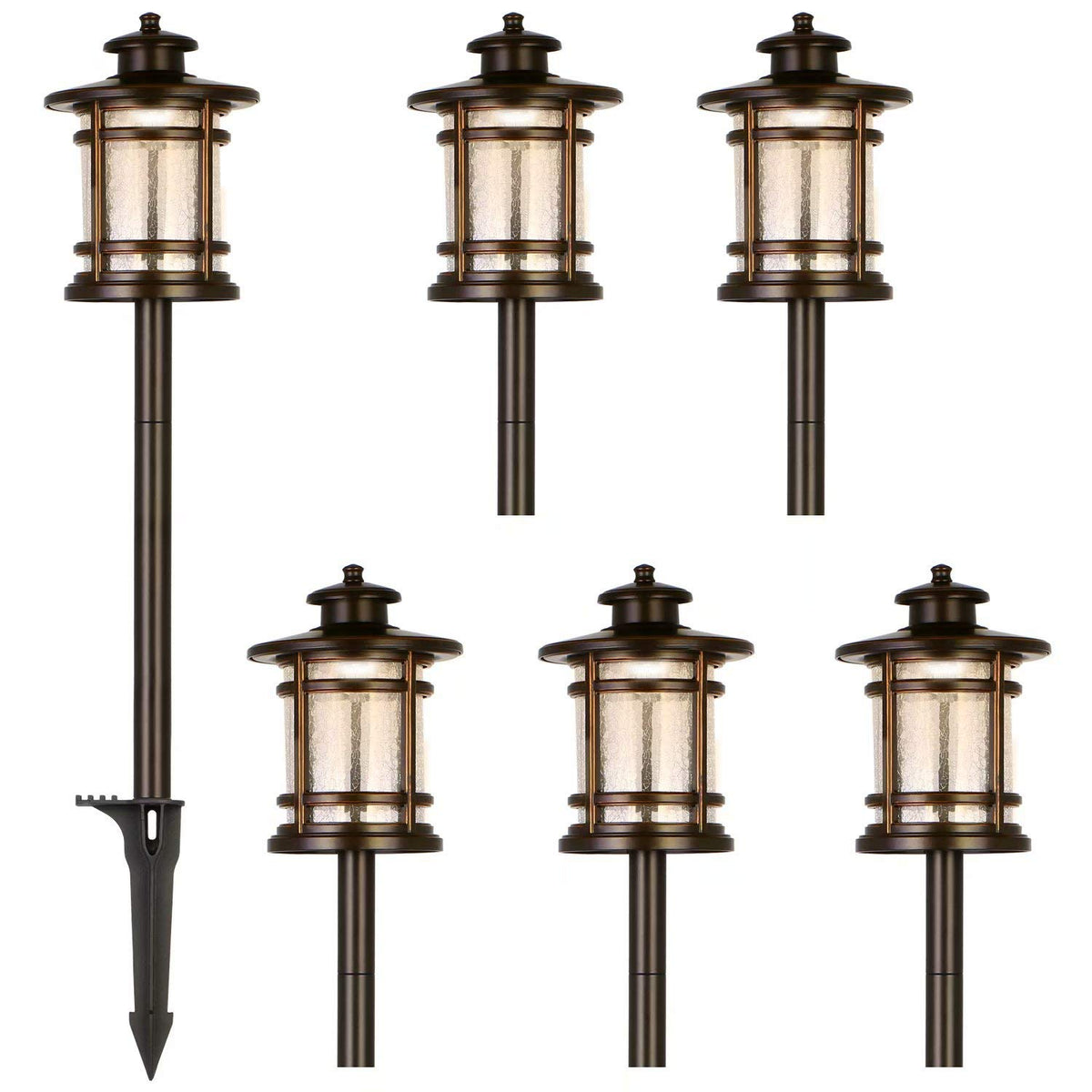 Hykolity Low Voltage Orb Led Landscape Path Light W/ Crackled Shade, 3.4W 155Lm 12V Wired Outdoor Led Walkway Light, Die-Cast Al
