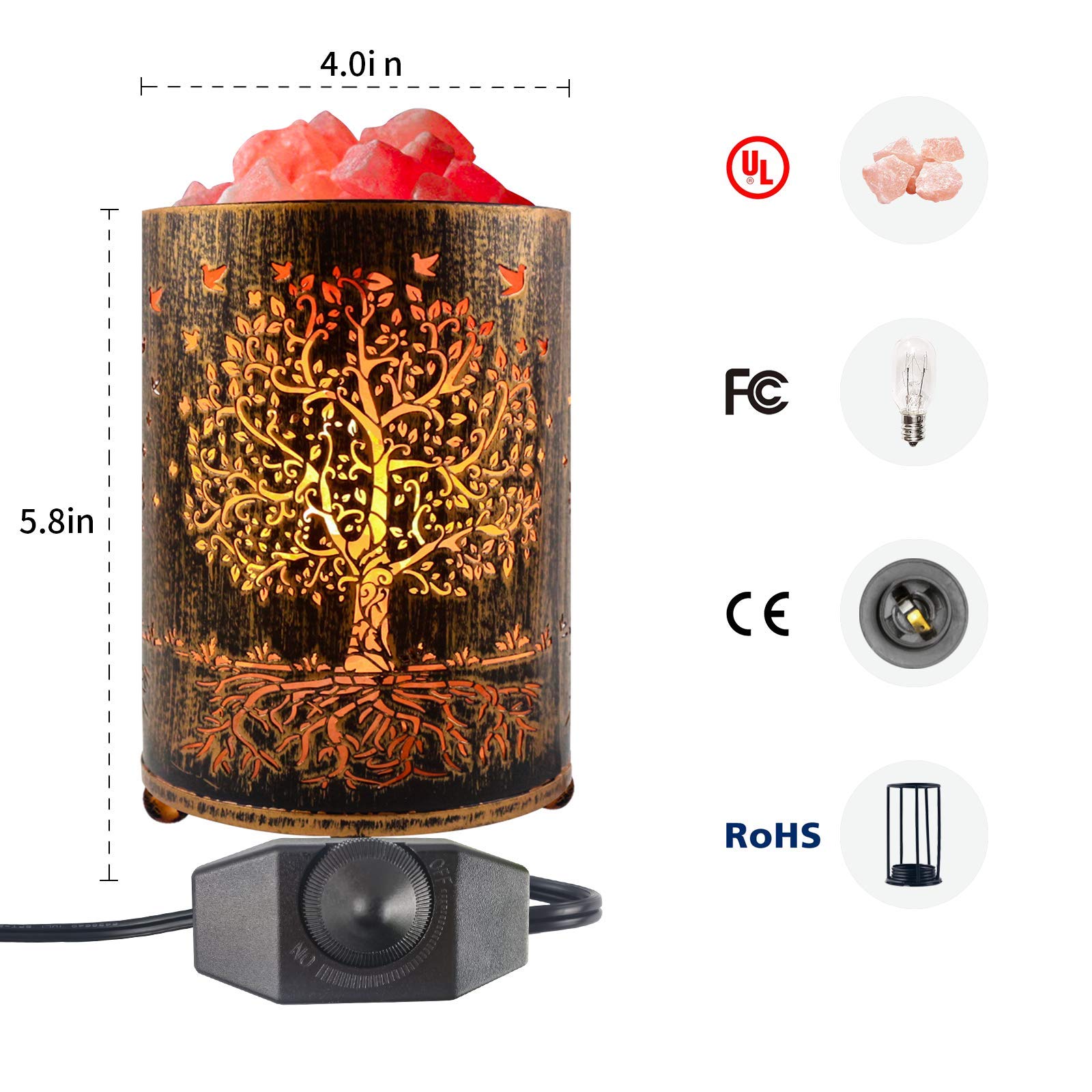 Salt Lamps Night Light, Himalayan Salt Rock Lamp With Dimmer Switch, Tree Of Life Salt Basket Lamp, Retro Decor Salt Crystal Des