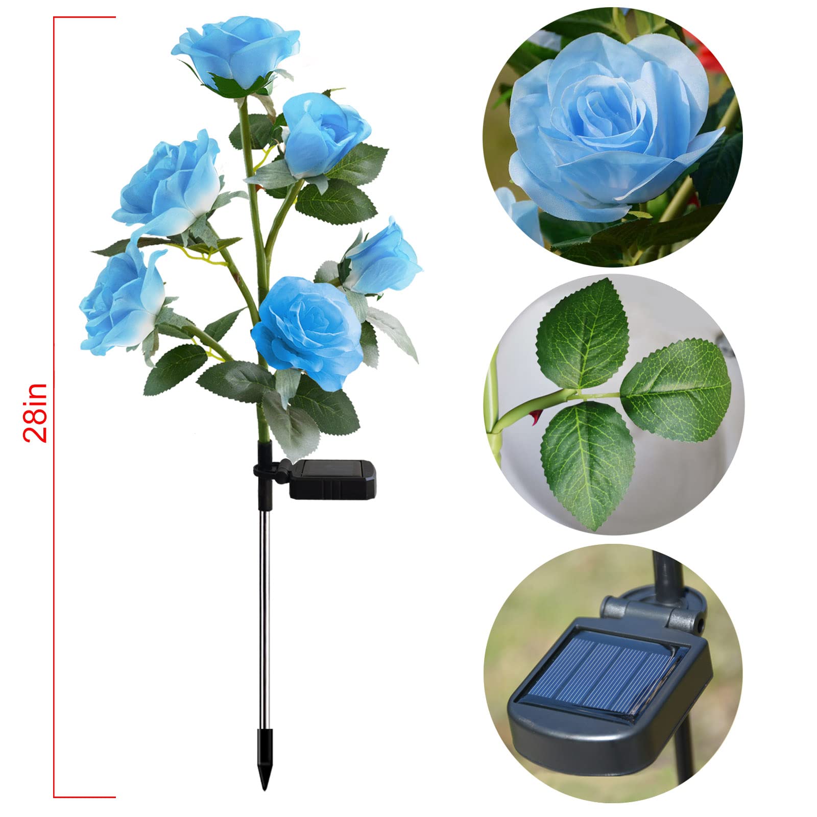 Homeleo Solar Powered Decorative Rose Garden Stake Lights - Waterproof, Realistic Artificial Flowers, Blue For Outdoor Decor