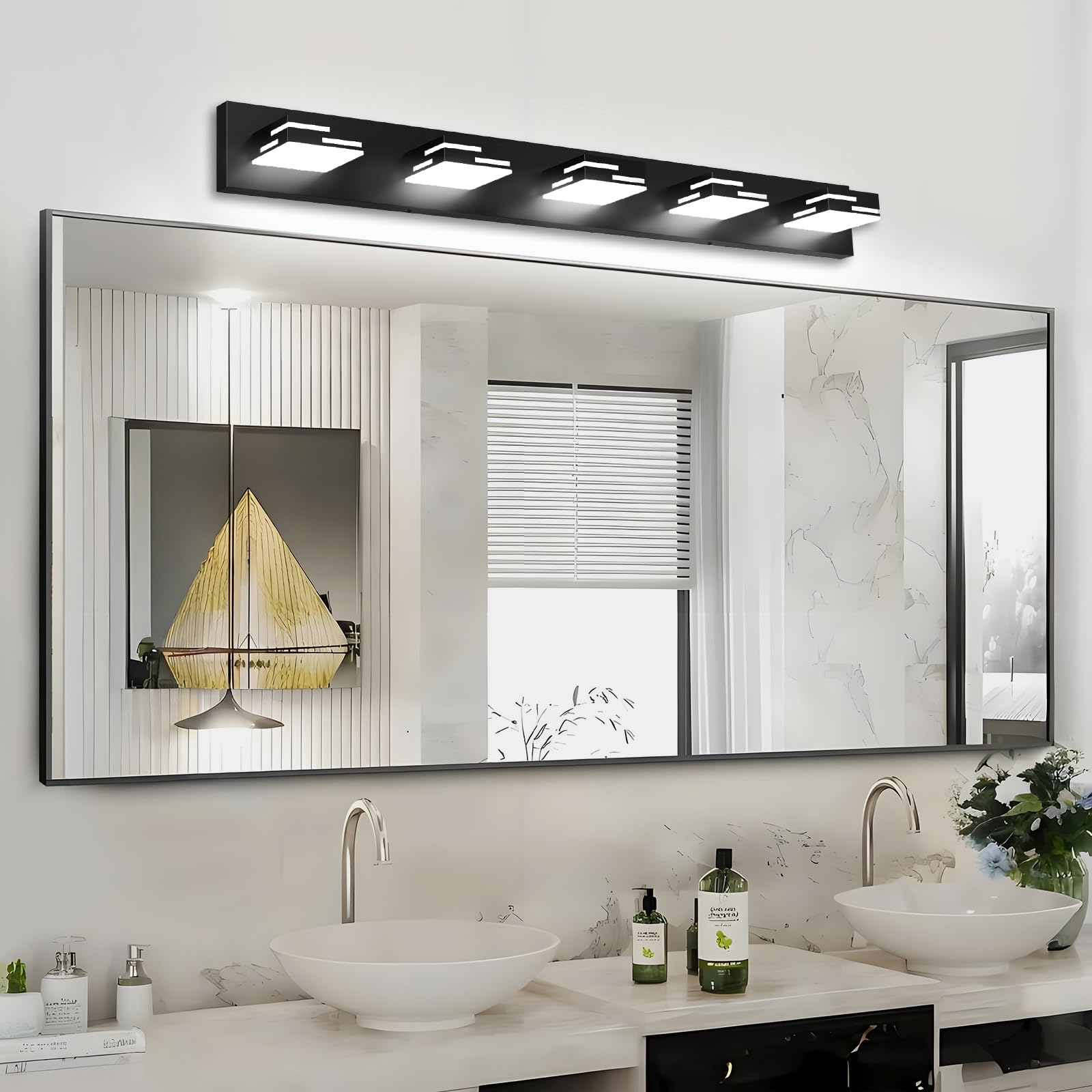 Izorro Modern Led Bathroom Vanity Light Fixtures (41-Inch  4-Light 5Cct Dimmable)  Matte Black Vanity Lights For Bathroom Lighting Fixtures Over Mirror With Rotatable