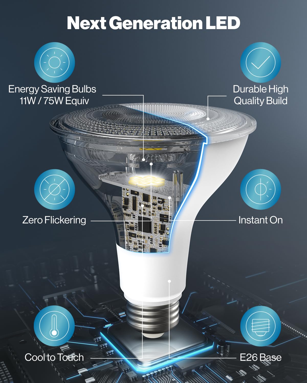 Sunco 12 Pack Par30 Led Bulb  Exterior Flood Lighting  Long Neck Recessed Light Bulbs  1200 Lm  11W (75W Equivalent)  3000K Warm White  Dimmable  E26 Base  High Brightness  Indoor/Outdoor Ul