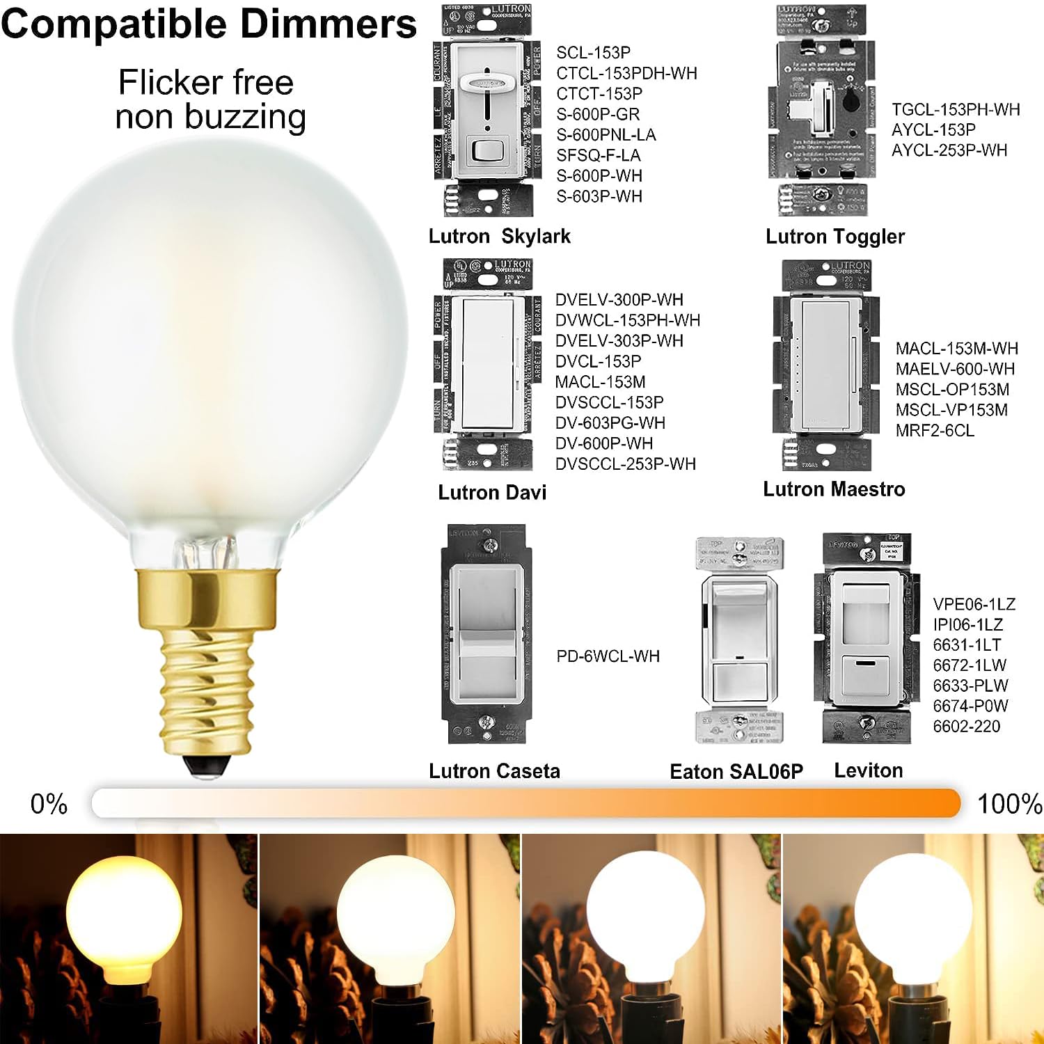 Leools LED Frosted Candelabra Bulbs, E12 4W (40W Equivalent), 2700K Warm White, Pack of 6, Glass g16.5 Vintage Filament