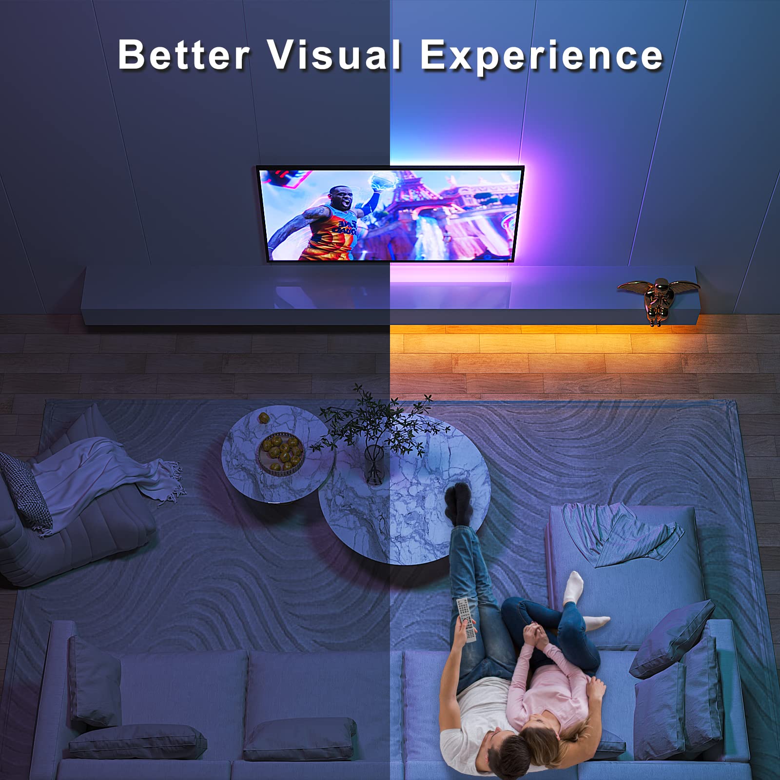 BASON LED Backlight for TV 32-58inch, Bluetooth Color Changing Light with Music Sync, USB Powered, 8.2ft, DIY Colors for Gaming & Decor