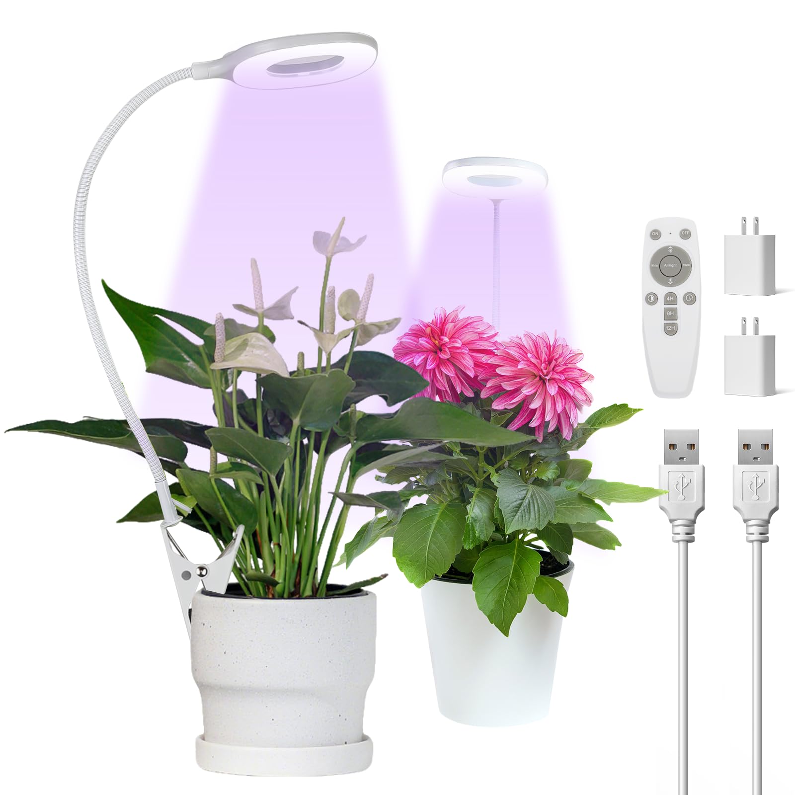 KNHUOS Grow Lights for Indoor Plants, Clip-on Full Spectrum Grow Lamp, Red Blue White Plant Light with 4/8/12H Timer, 10 Level D