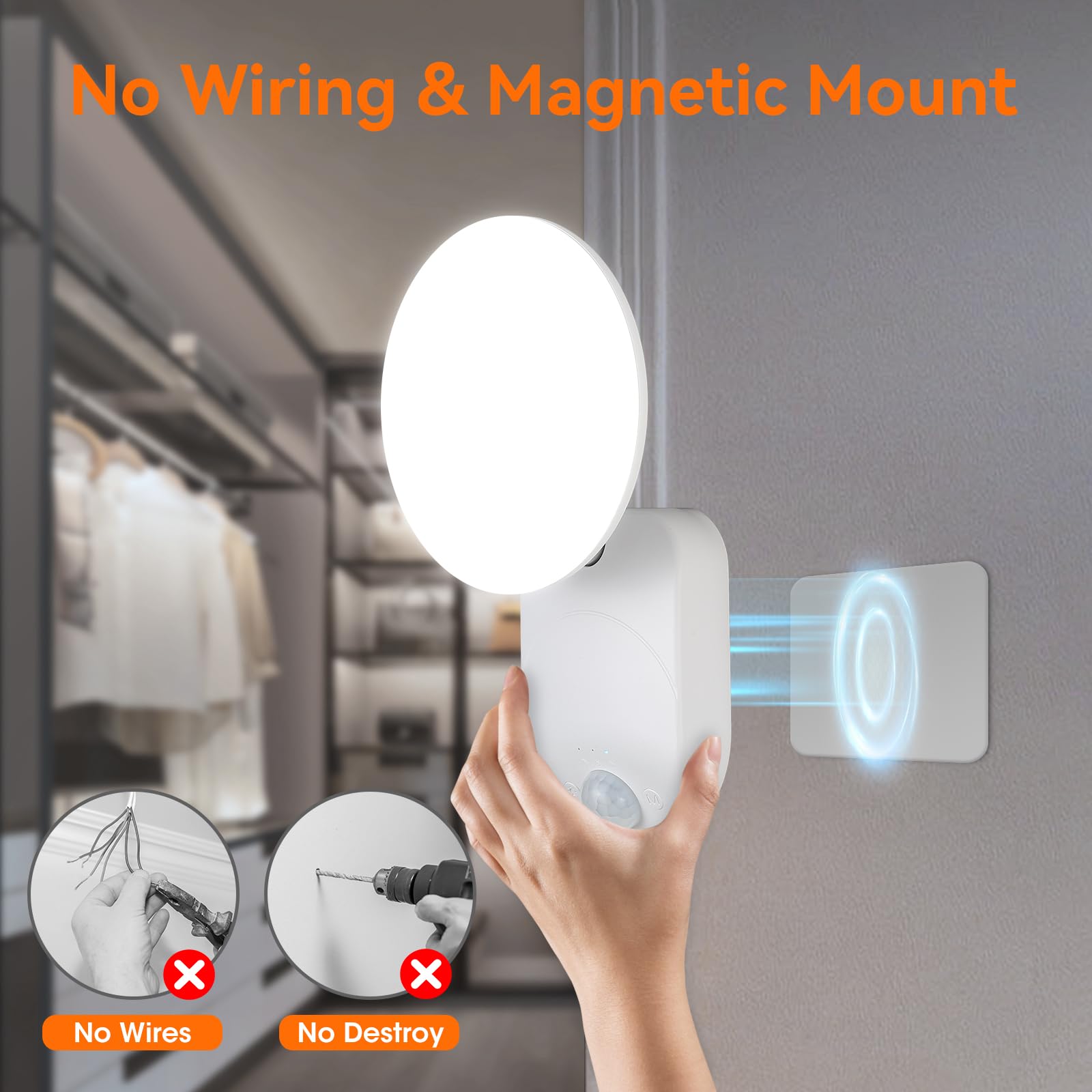 Rechargeable Motion Sensor Wall Light With Remote - Magnetic Wireless Closet Lights With Adjustable Lighting & Angle, Battery Op