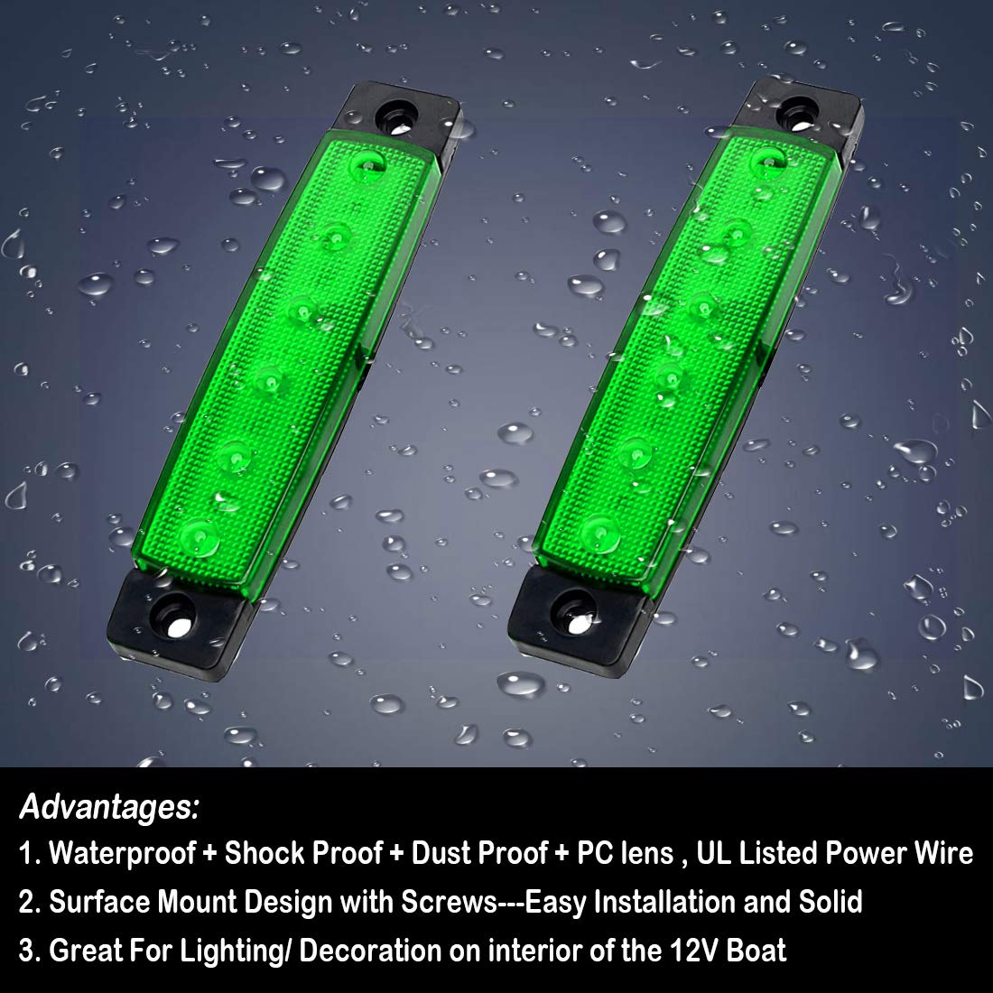 Shangyuan LED Strip Bar Lights - Green Utility Lighting, 2pcs ABS for Cockpit & Navigation (Model 3621938)