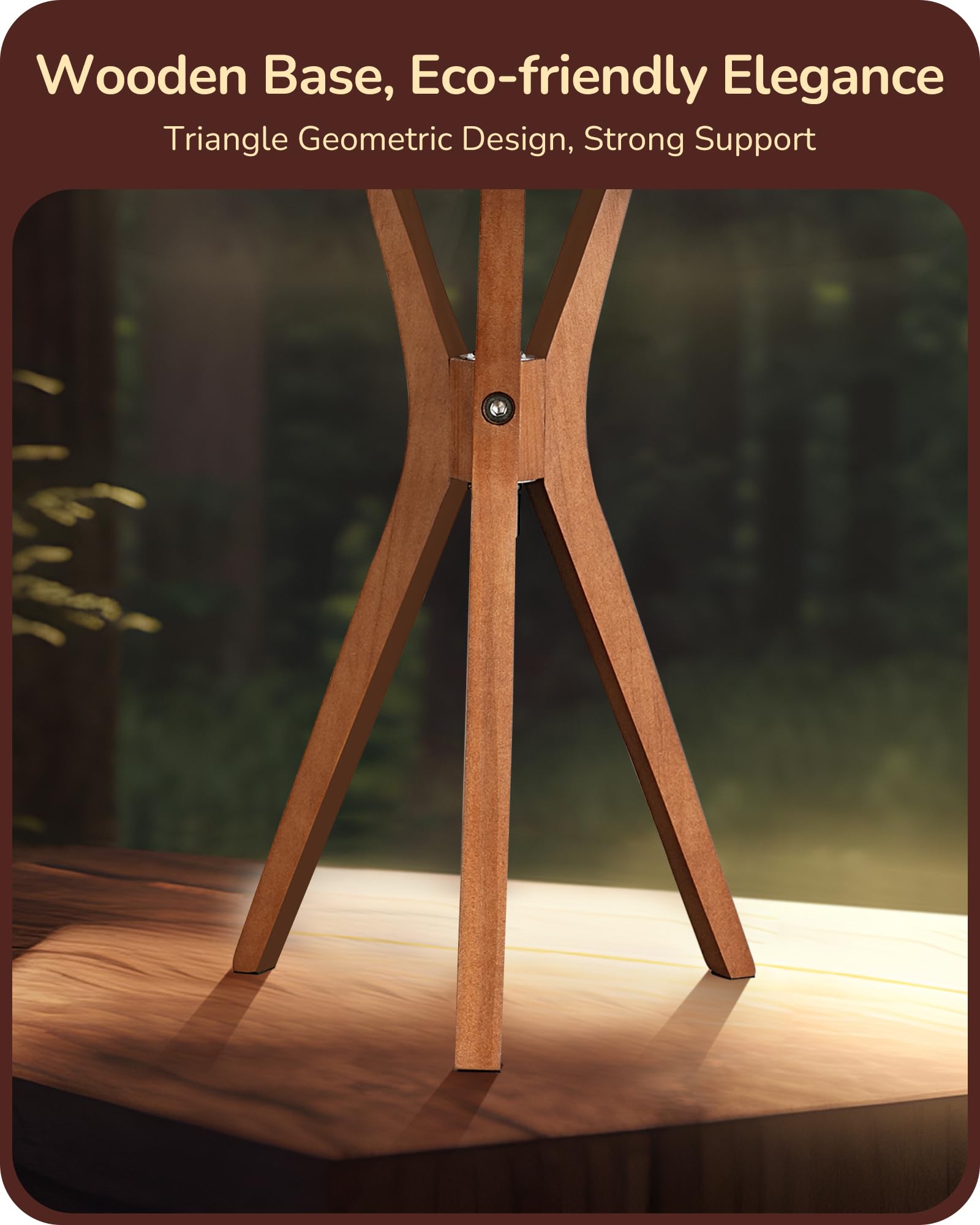 Edishine Mid Century Tripod Table Lamp - Dark Wood Base & Beige Linen Shade, 17.5&quot; Nightstand Lamp