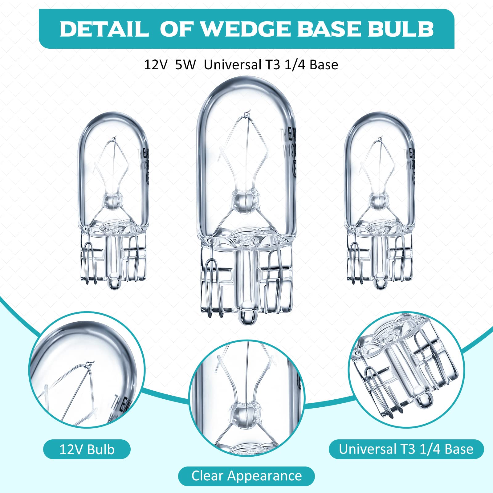 Honoson 12V 5W Clear Krypton Light Bulb - 1/4 Wedge Base For Landscape, Rv & Cabinet Lighting (100 Pieces)