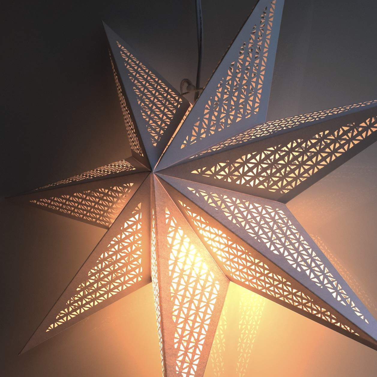 Paper Star Lantern Decoration (Cosmic White 7-Point Lighted Star) - Perfect For Weddings, Christmas Holiday, Birthday Party Cele