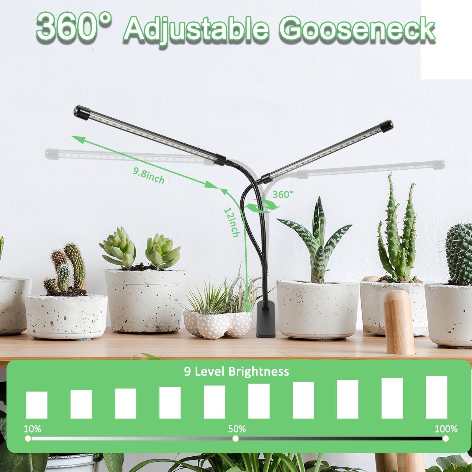 Sunny Power Grow Lights For Indoor Plants Full Spectrum  6000K Led Plant Lights For Indoor Growing  Clip On Grow Lights For Seed Starting  Adjustable Auto Timer 3 Lighting Modes For Succulents  2 Head