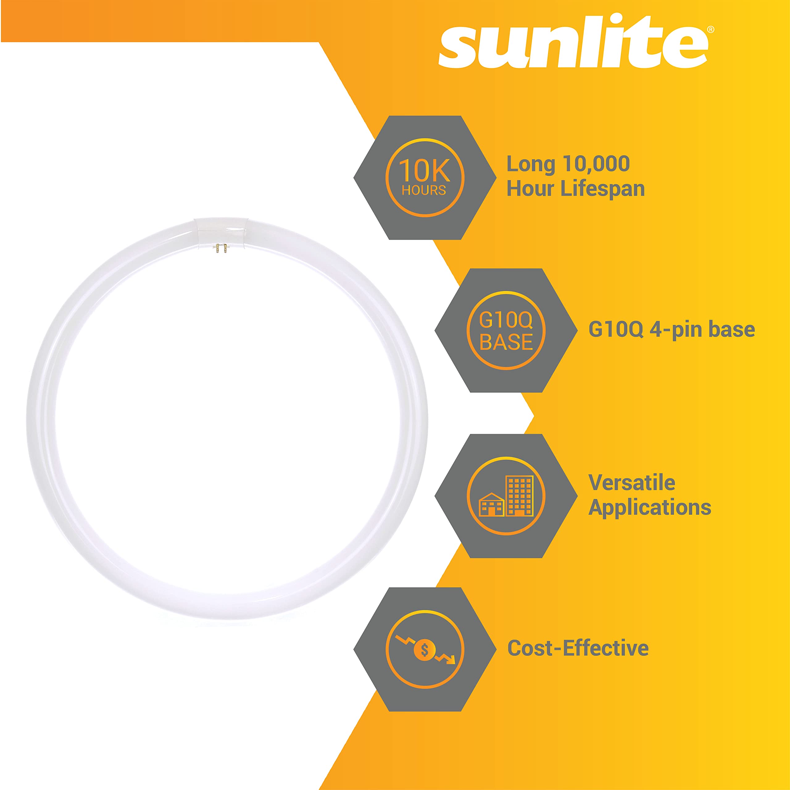 Sunlite FC16T9/DL 40W Circline Fluorescent Lamp, 2600 Lumens, 6500K Daylight, G10Q 4-Pin Base,