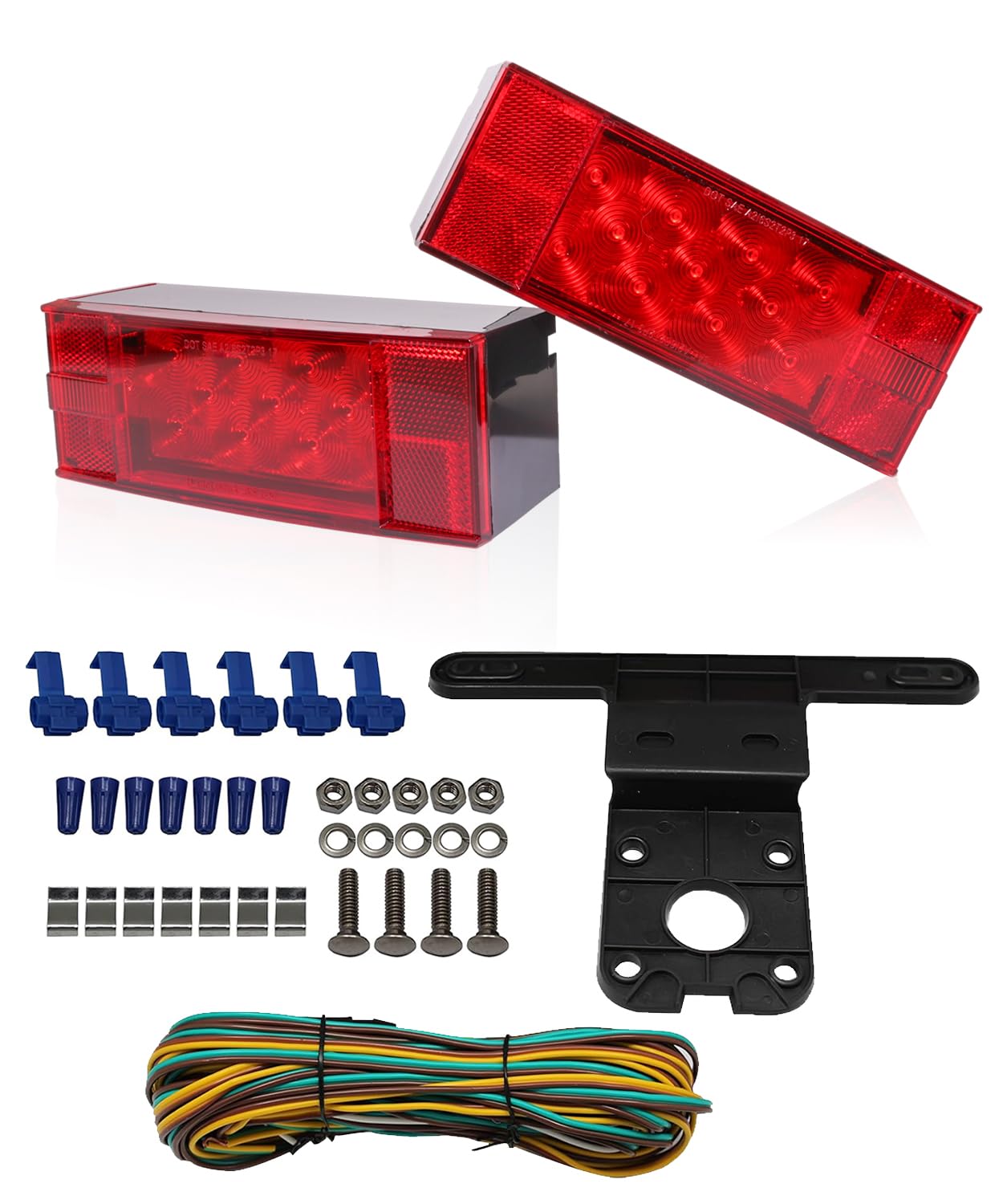 Maxxhaul 70468 Trailer Light Kit - 12V All Led, Rectangular Left And Right Waterproof Submersible For Trailers, Boat Trailer Tru
