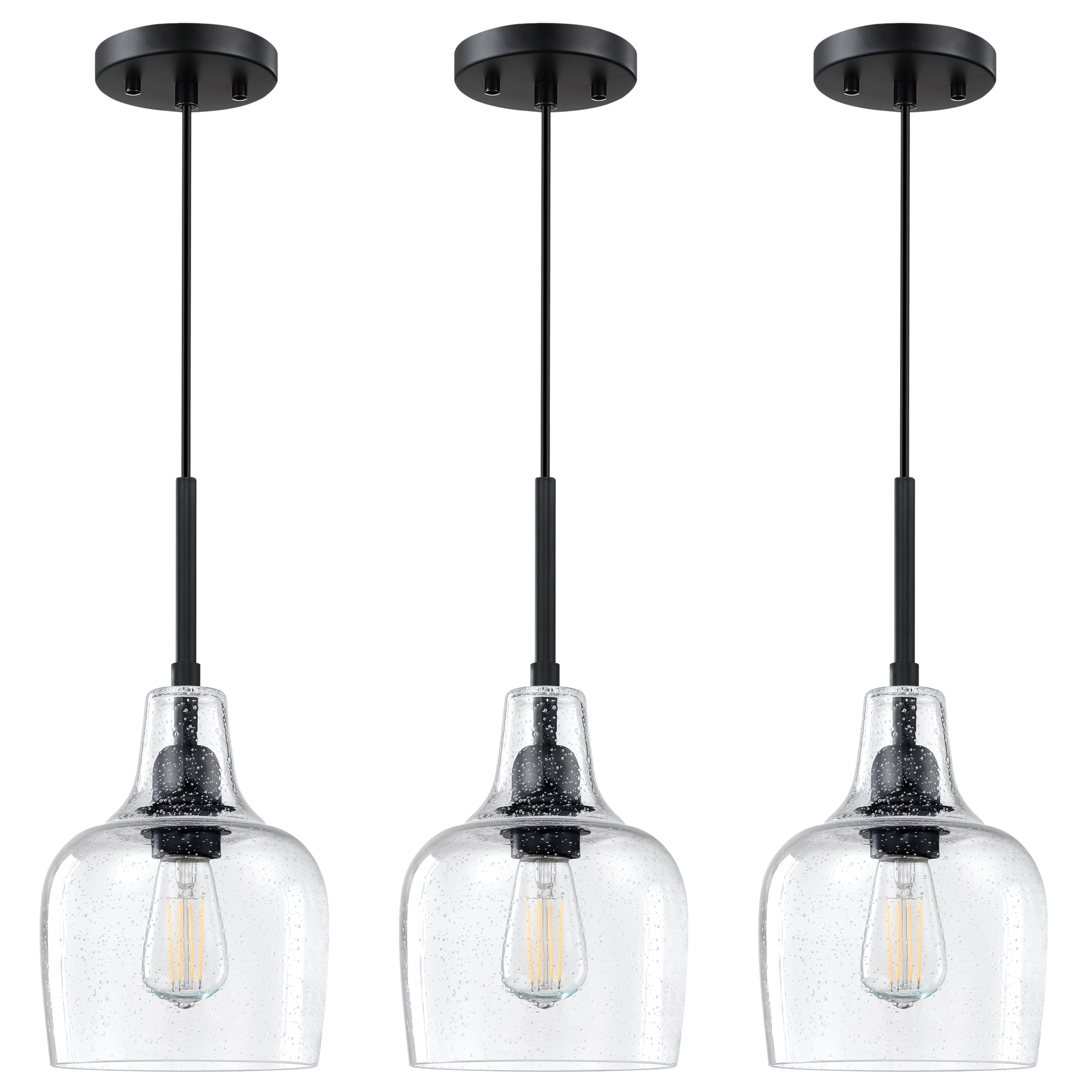 Dolaimy House 1 Light Indoor Pendant Light, 6.1in Clear Seeded Glass, Oil Rubbed Bronze, 3 Pack, Model X216CD102