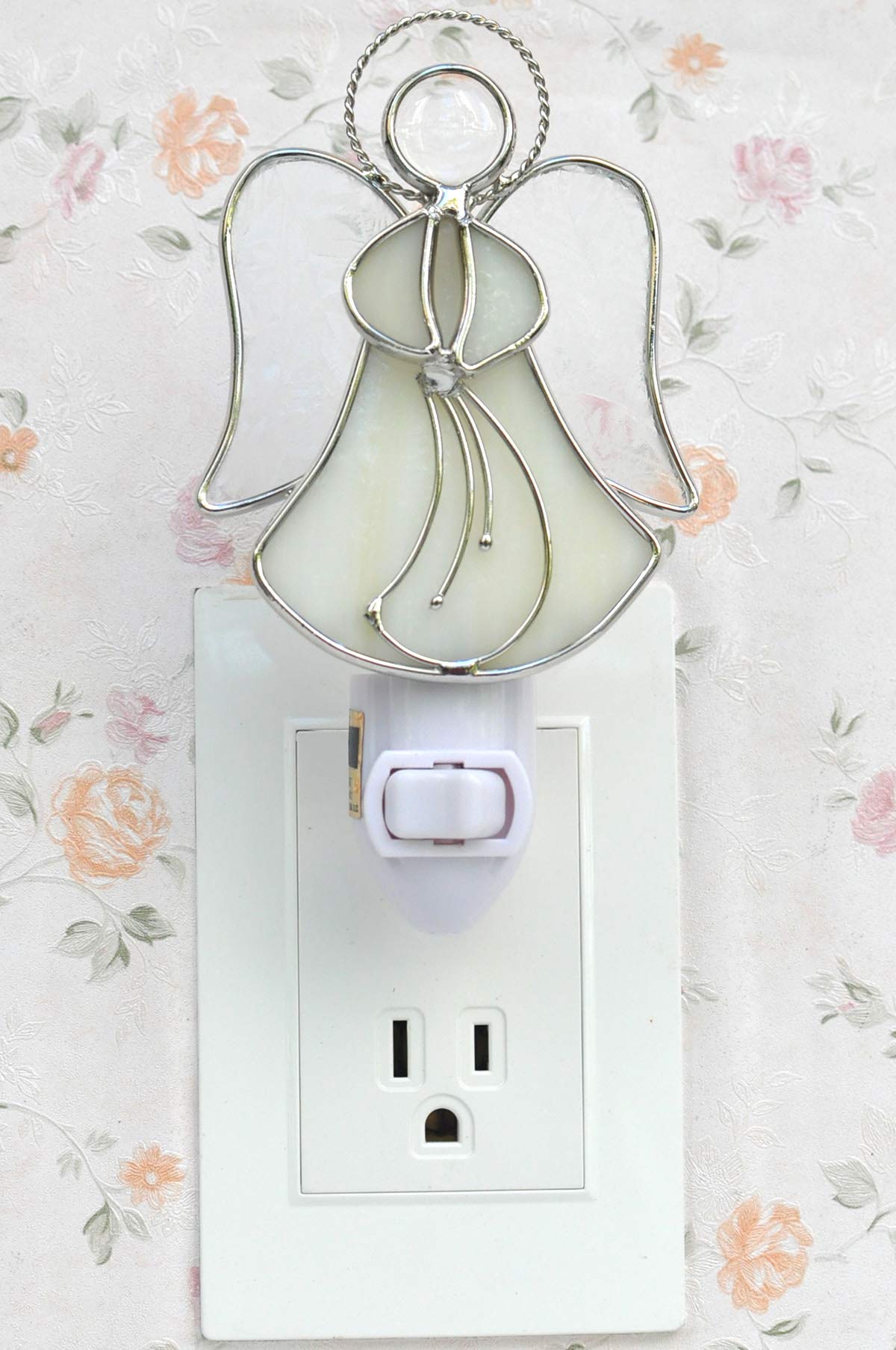 Coowind Stained Glass Angel Night Light Decorative Accent Lite Wall Plug In Nightlight For Hallway Bedroom Bathroom Kitchen Natu