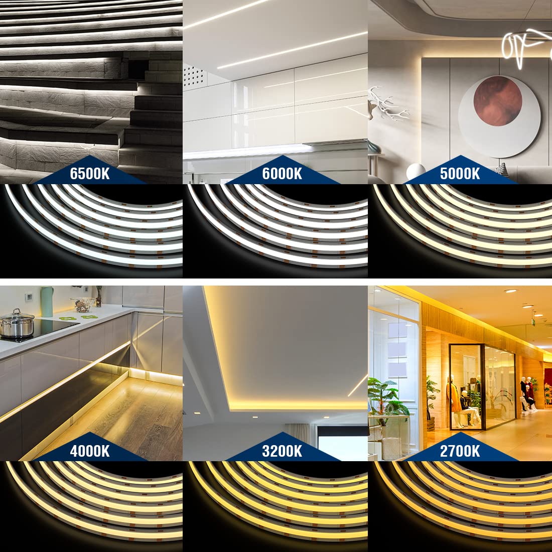 Btf-Lighting Fcob Cob Led Strip Cct Flexible High Density 16.4Ft 640Led/M Tunable 3000K-6000K Cri 90+ Dimmable Light Ribbon For