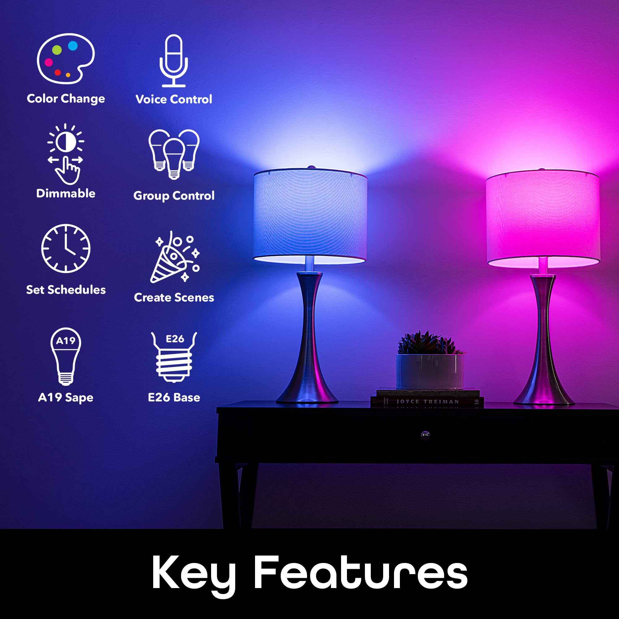 Geeni Prisma Smart Light Bulbs, 800 Lumens, Dimmable RGBW, A19, 2-Pack, Multicolor
